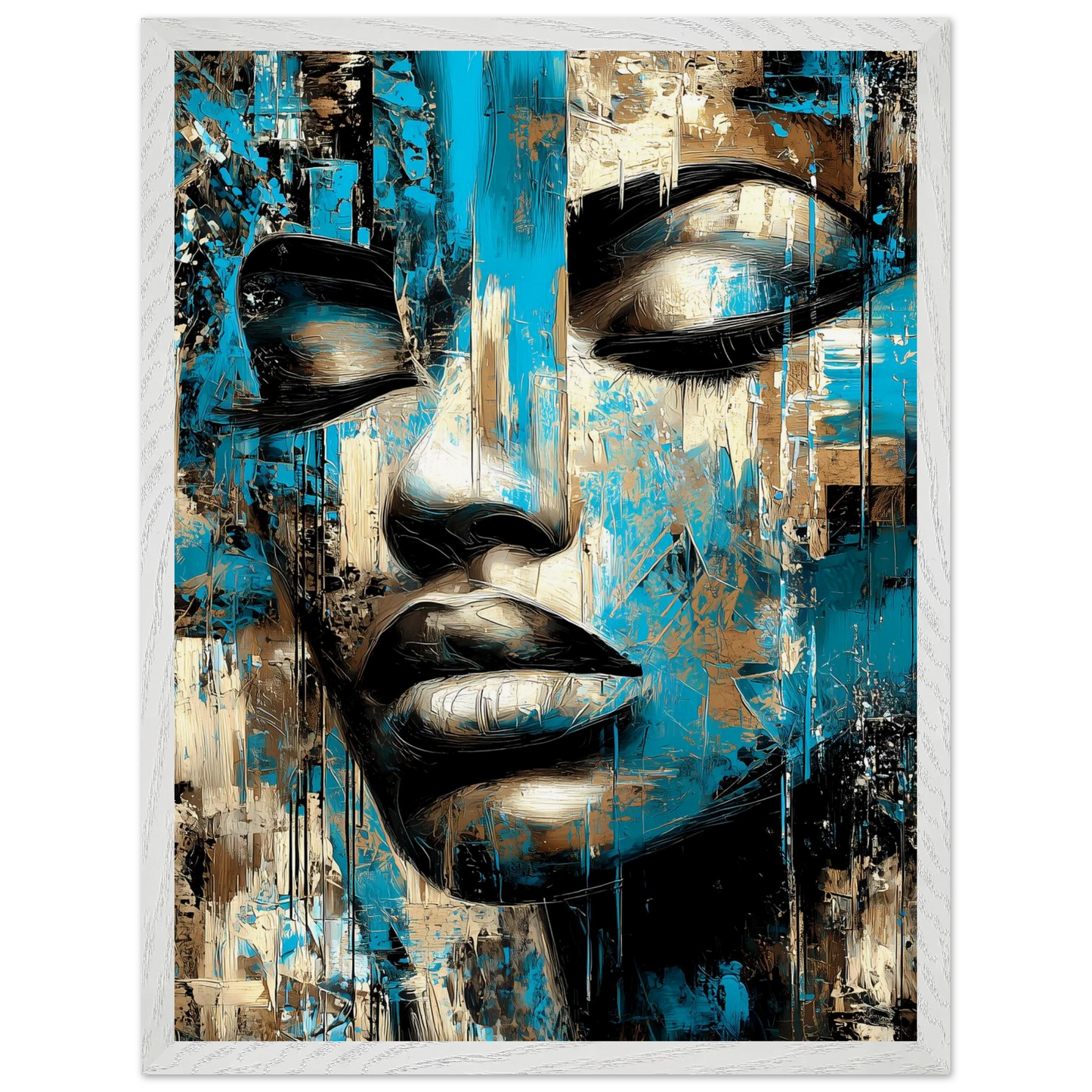 Bleu et Or — tableau encadré bois — vue 8 — art mural STNCL