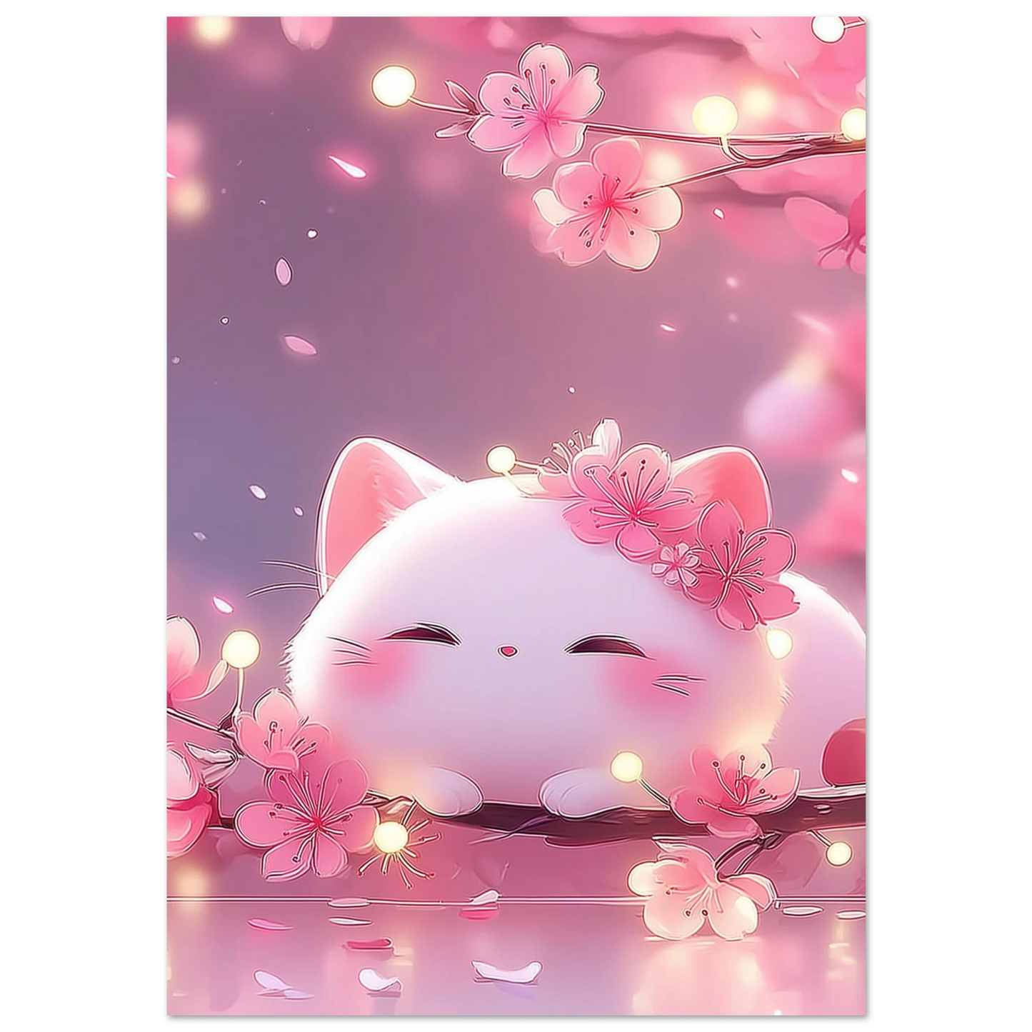 Chaton Sakura Endormi — tableau aluminium — art mural STNCL