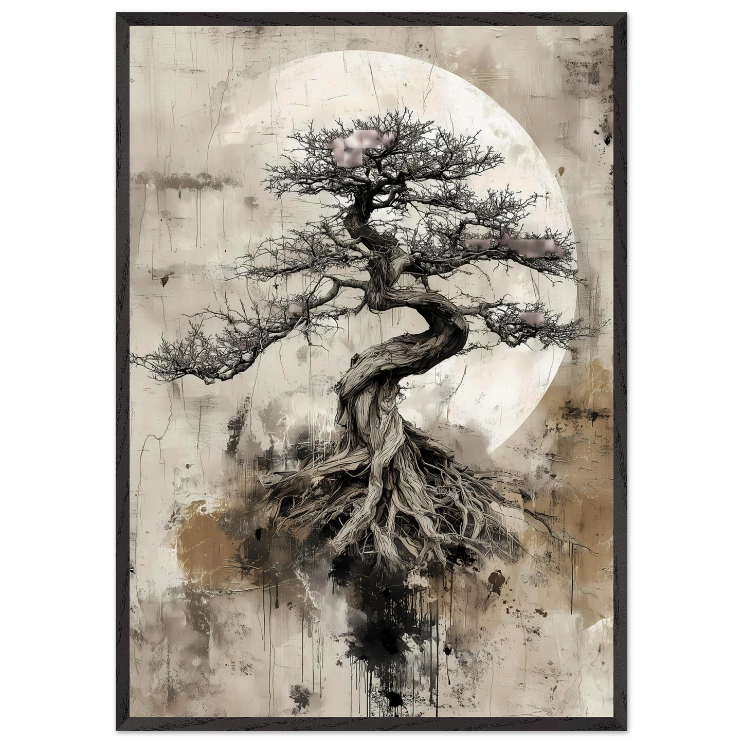 Bonsaï sous la Lune — tableau encadre bois — art mural STNCL