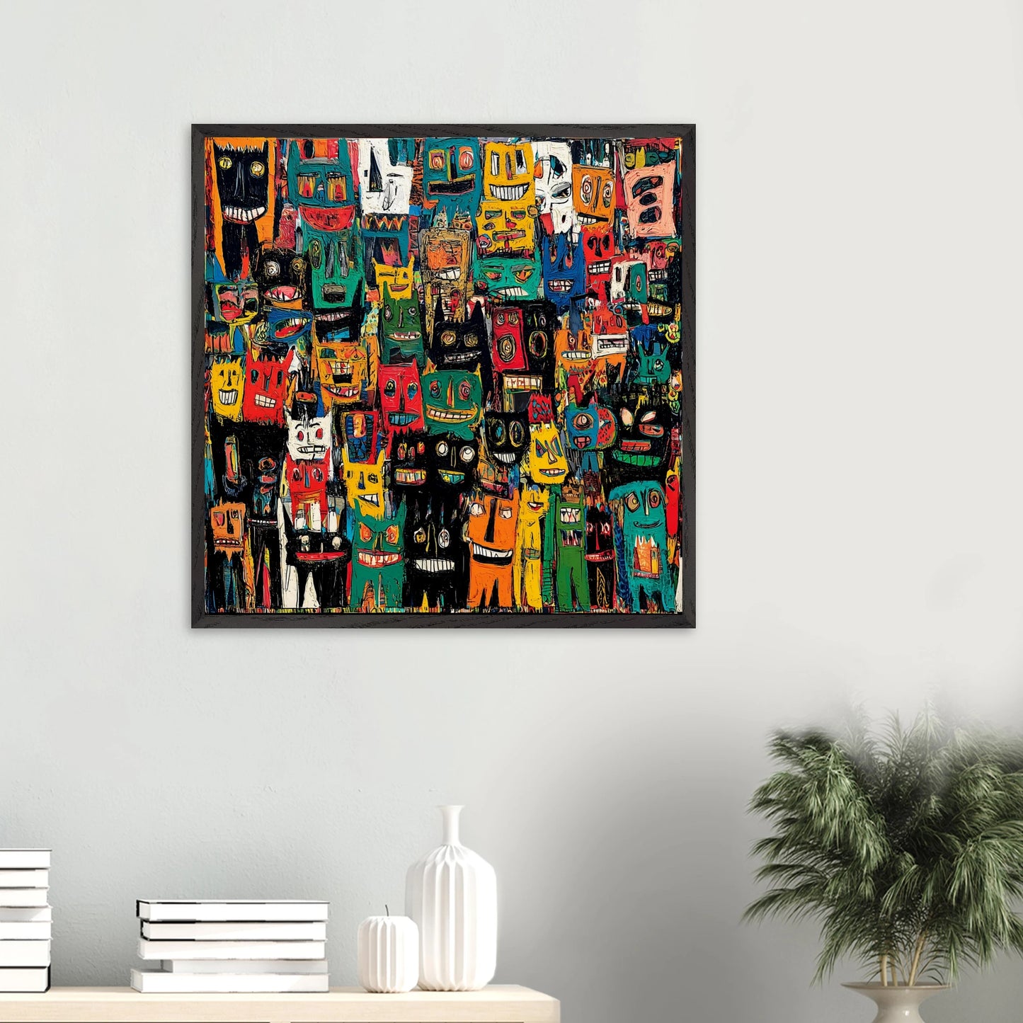 Assemblée de Masques — tableau encadré bois — vue 13 — art mural STNCL
