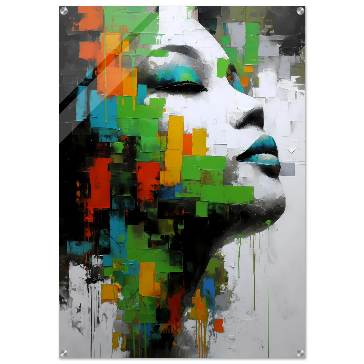 Visage en Éclats Verts — tableau plexiglas — art mural STNCL