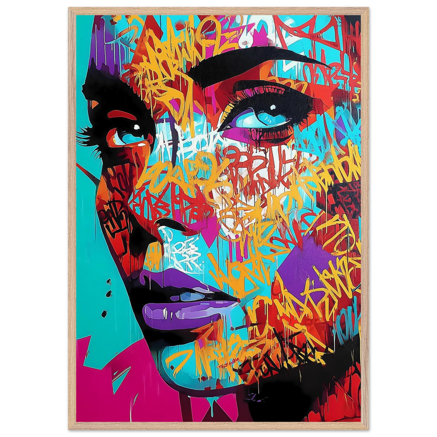 Lettres sur le Visage — tableau encadré bois — vue 6 — art mural STNCL