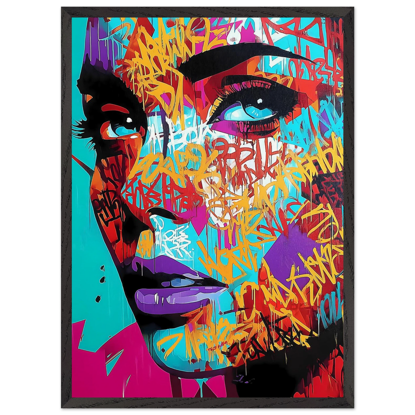 Lettres sur le Visage — tableau encadré bois — vue 10 — art mural STNCL