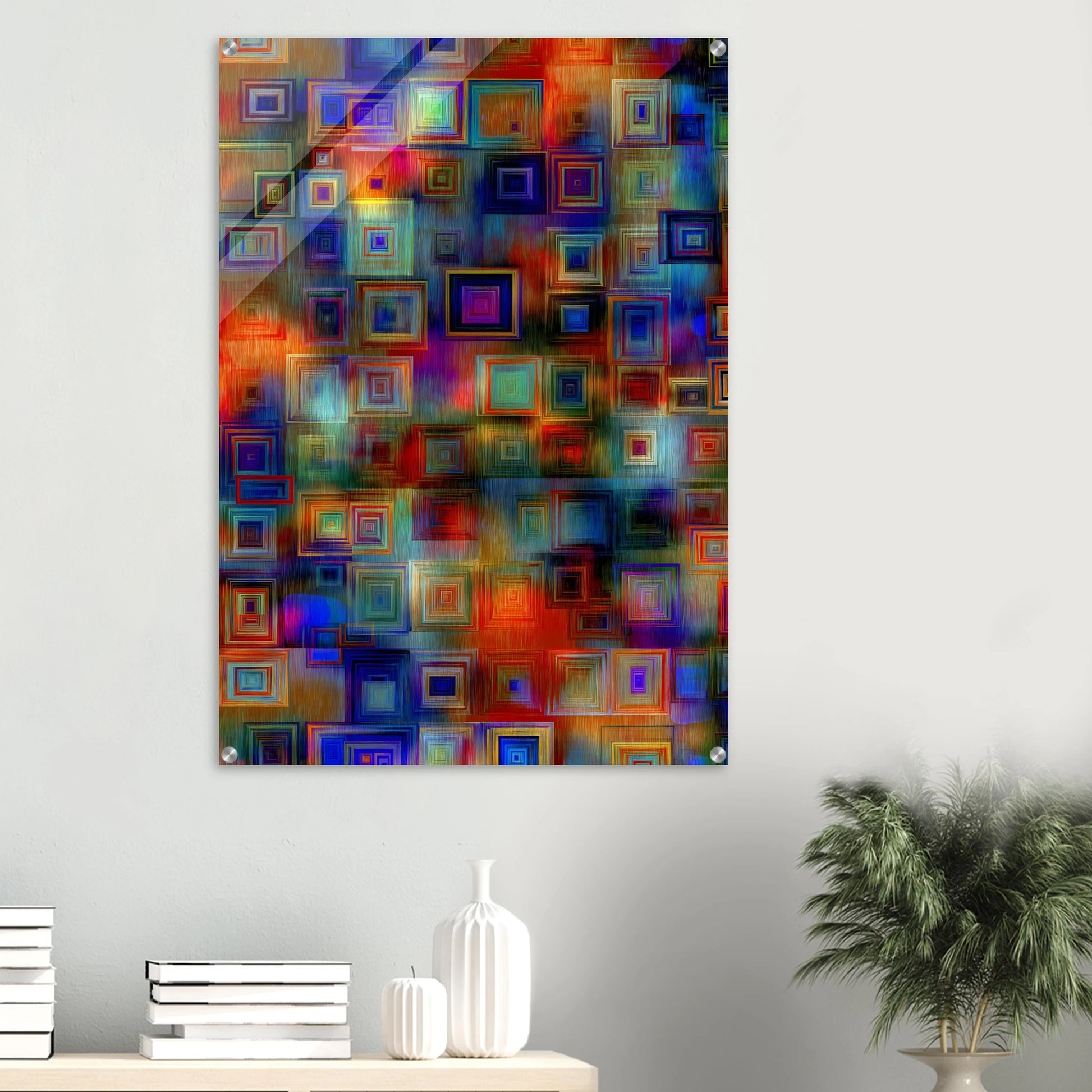 Trame de Carrés — tableau plexiglas — vue 6 — art mural STNCL