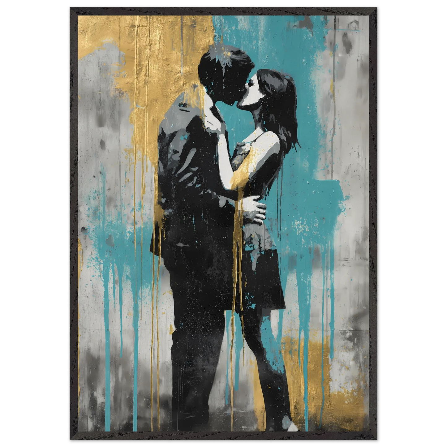 Baiser au Pochoir — tableau encadré bois — art mural STNCL