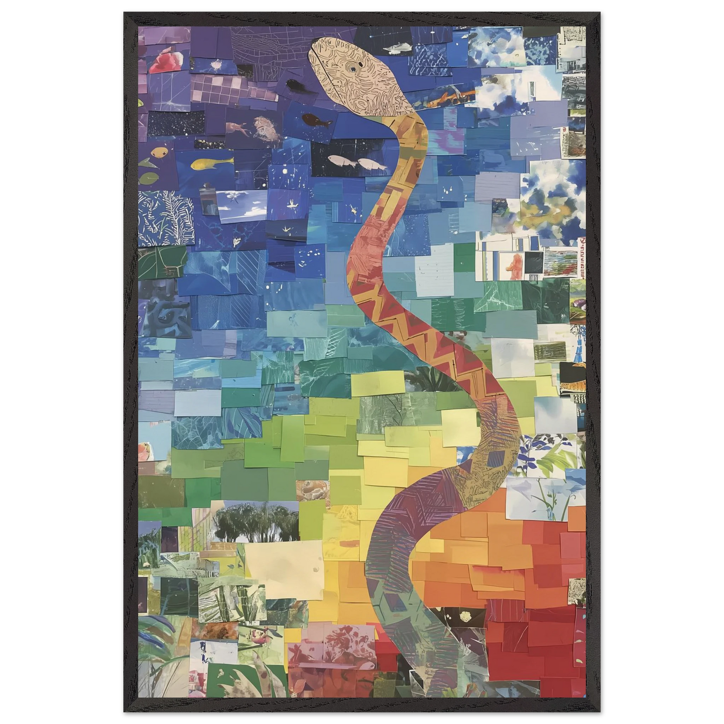 Serpent des Saisons — tableau encadré bois — vue 2 — art mural STNCL