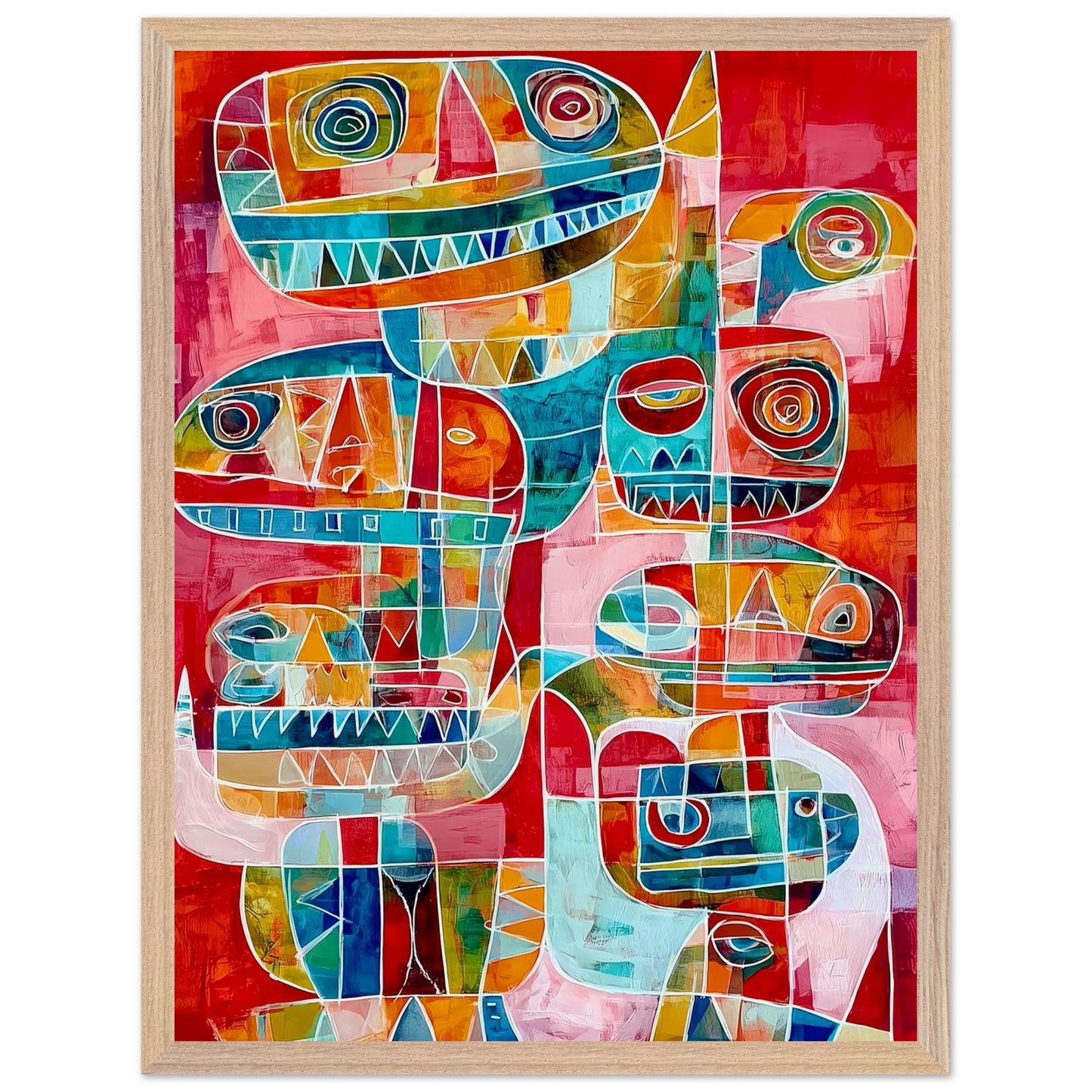 Totems Imbriqués — tableau encadré bois — vue 3 — art mural STNCL
