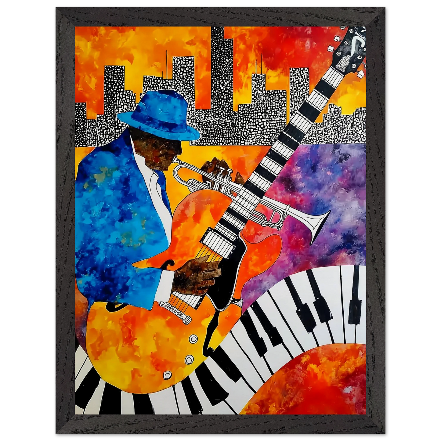 Blues en Ville — tableau encadre bois — vue 4 — art mural STNCL