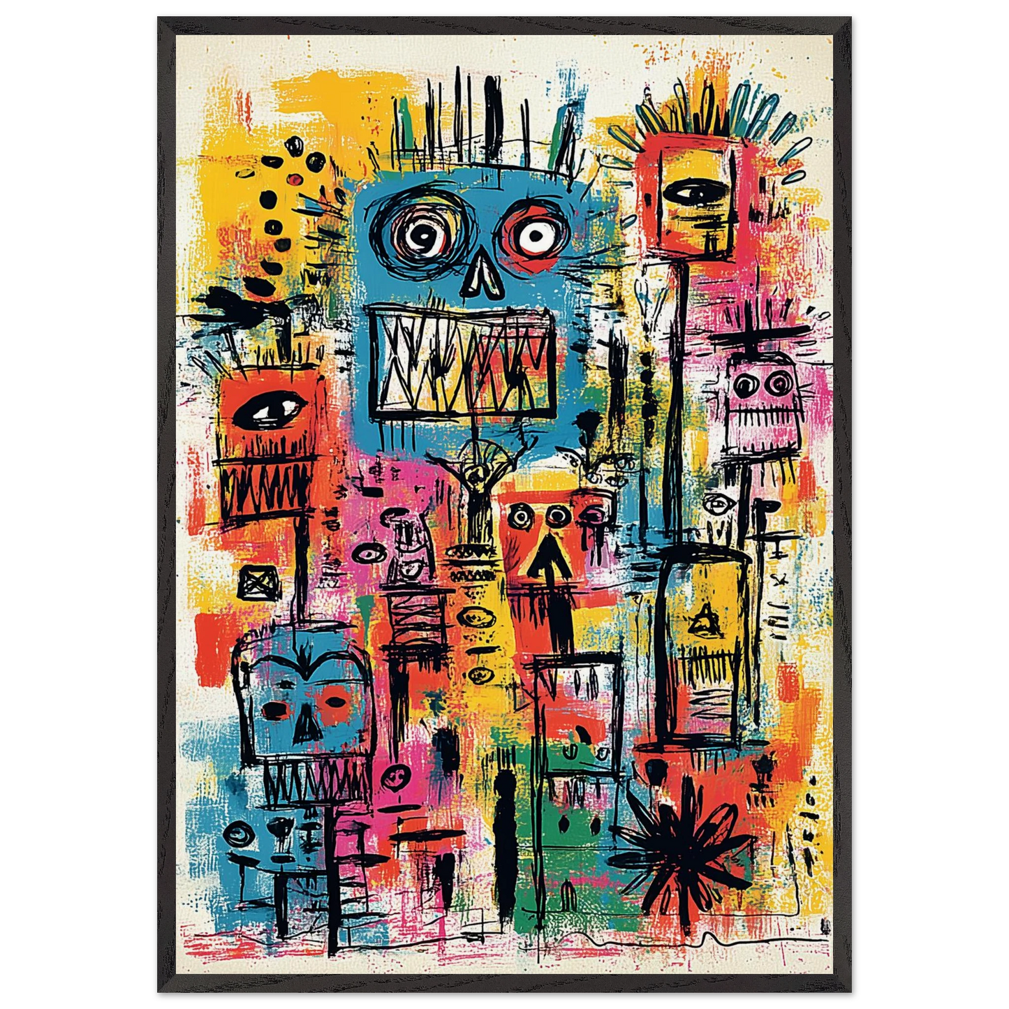 Masques et Crânes en Fête — tableau encadré bois — art mural STNCL