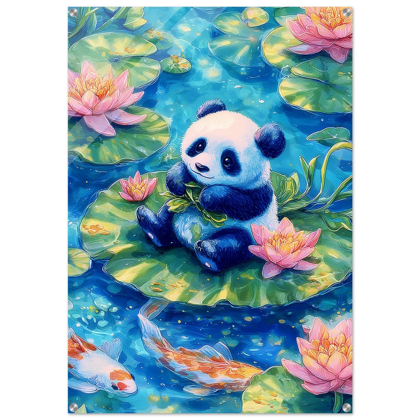 Panda sur Nénuphars Fleuris — tableau plexiglas — art mural STNCL