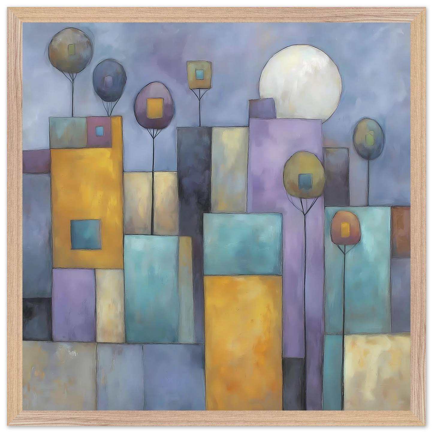 Ville sous la Lune — tableau encadré bois — vue 3 — art mural STNCL