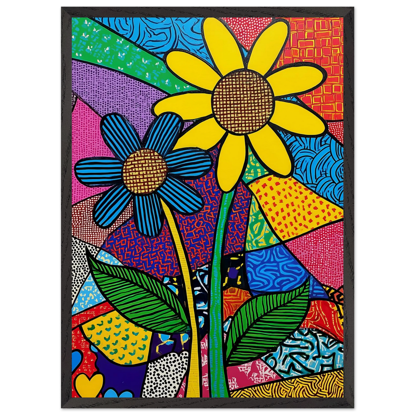 Deux Fleurs en Fête — tableau encadre bois — vue 10 — art mural STNCL