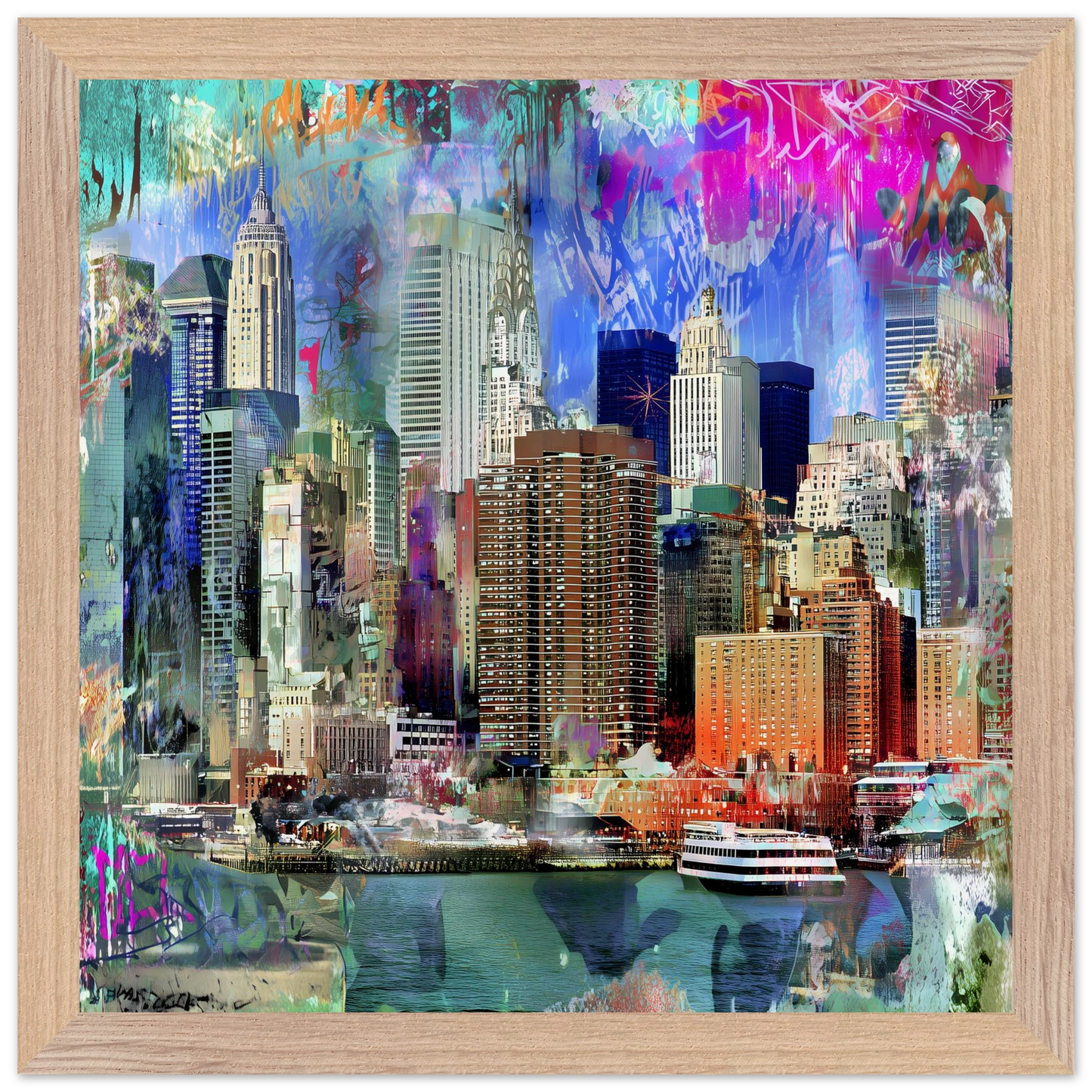 Manhattan Électrique — tableau encadré bois — vue 7 — art mural STNCL