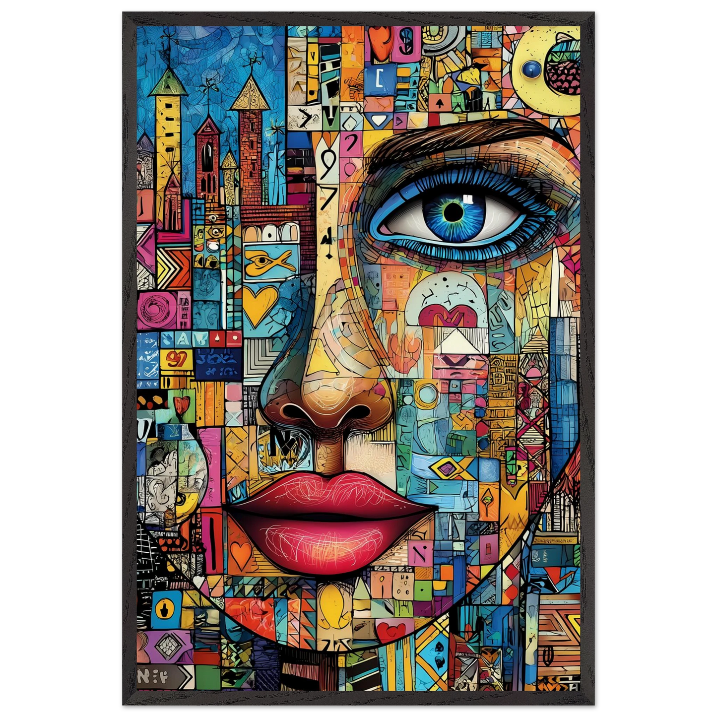 Visage Mosaïque — tableau encadré bois — vue 2 — art mural STNCL