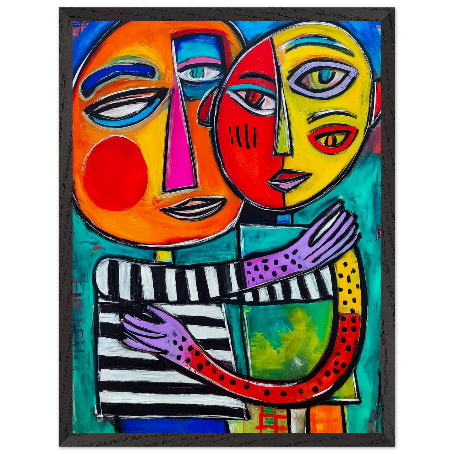 Étreinte Cubiste — tableau encadre bois — vue 15 — art mural STNCL