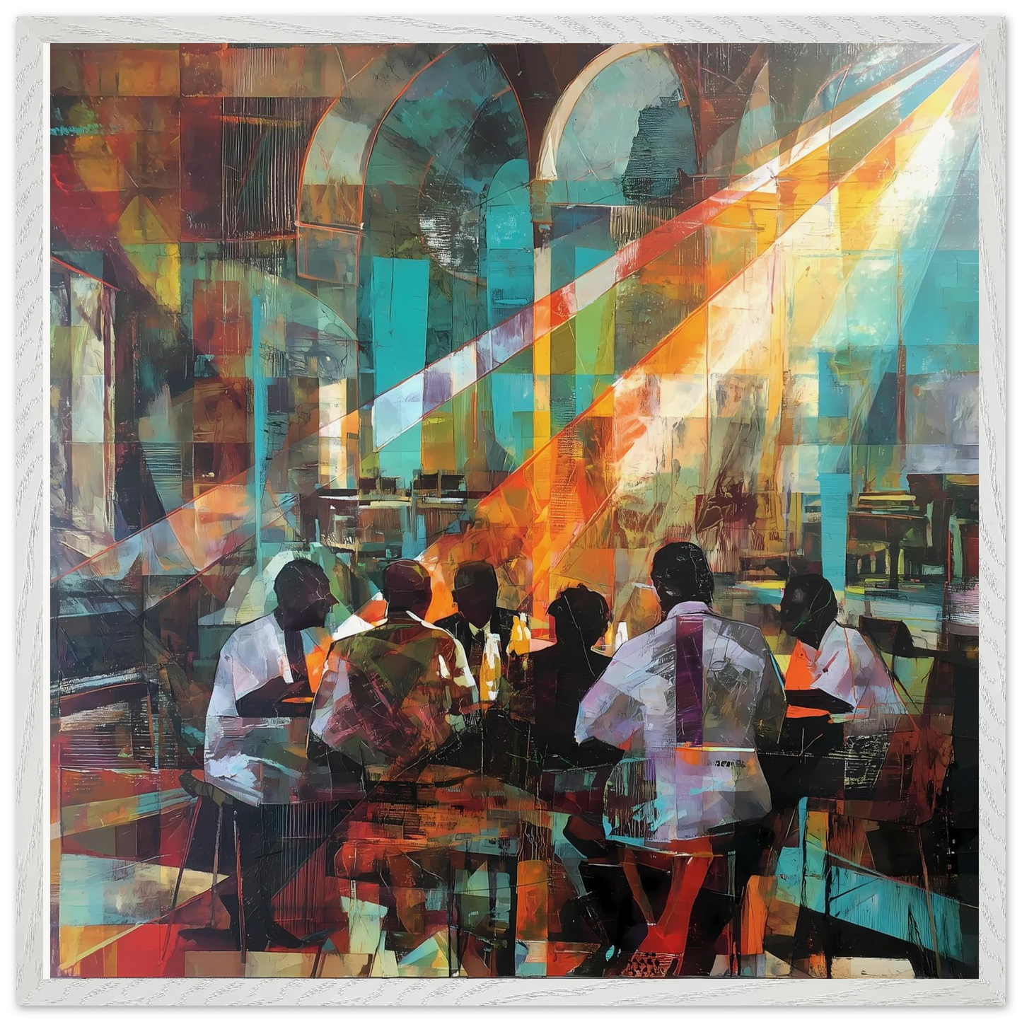Rencontre au Café — tableau encadre bois — vue 10 — art mural STNCL
