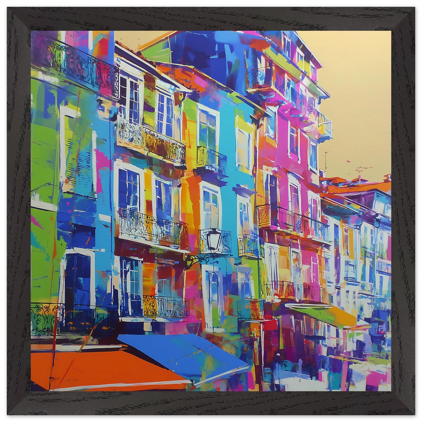 Balcons Colorés — tableau encadre bois — vue 2 — art mural STNCL