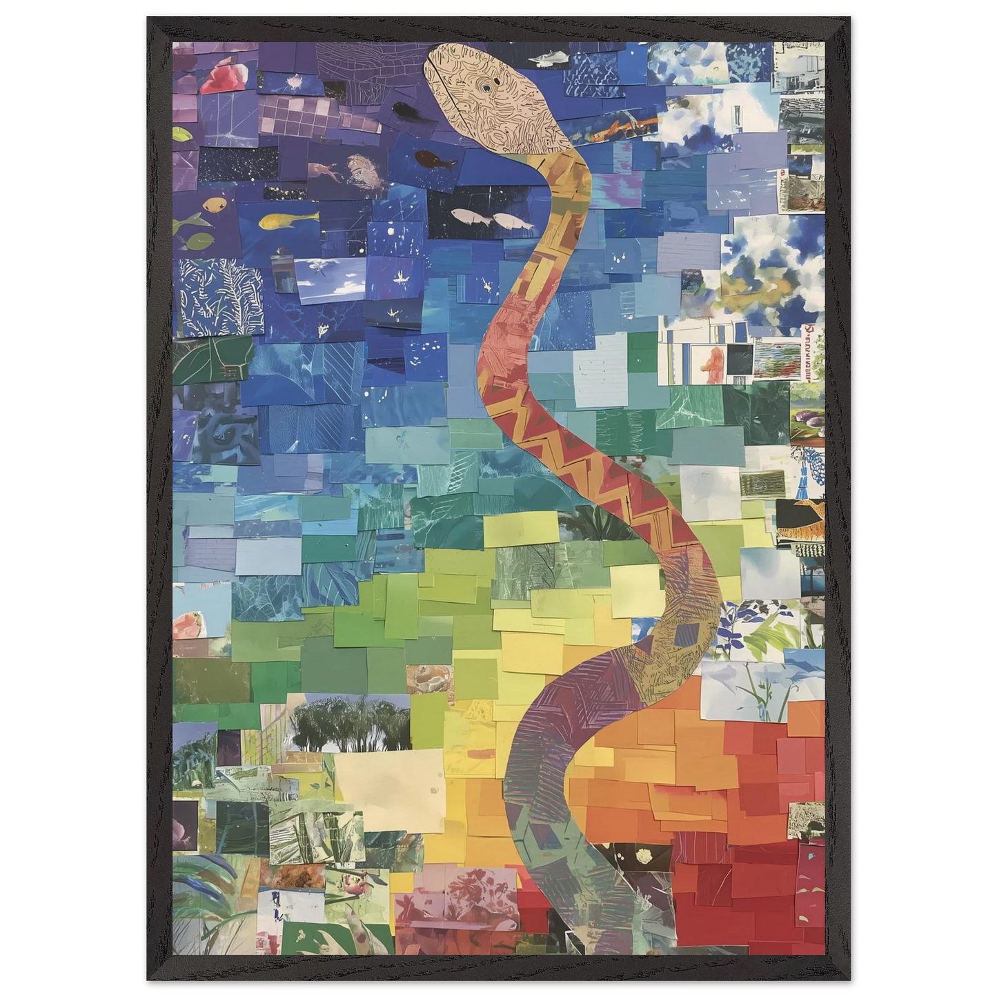 Serpent des Saisons — tableau encadré bois — vue 10 — art mural STNCL