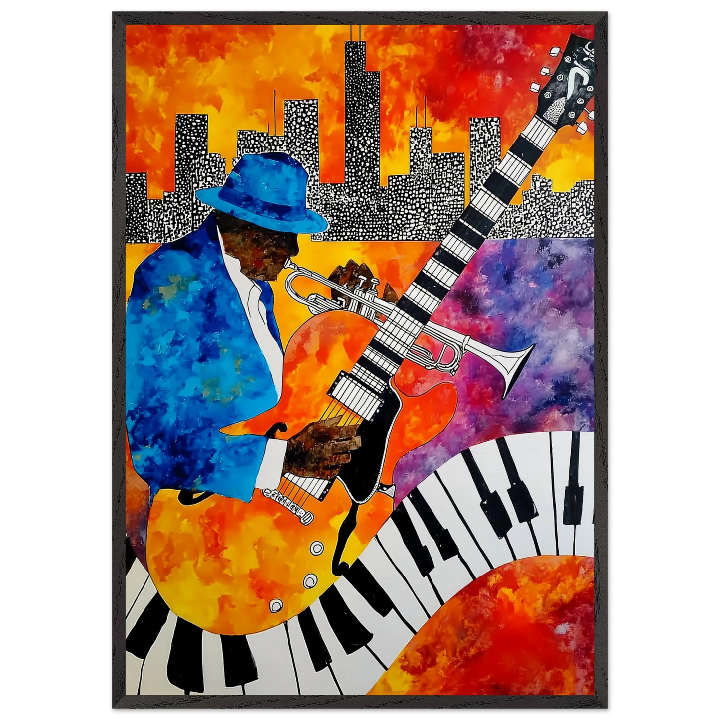 Blues en Ville — tableau encadre bois — art mural STNCL