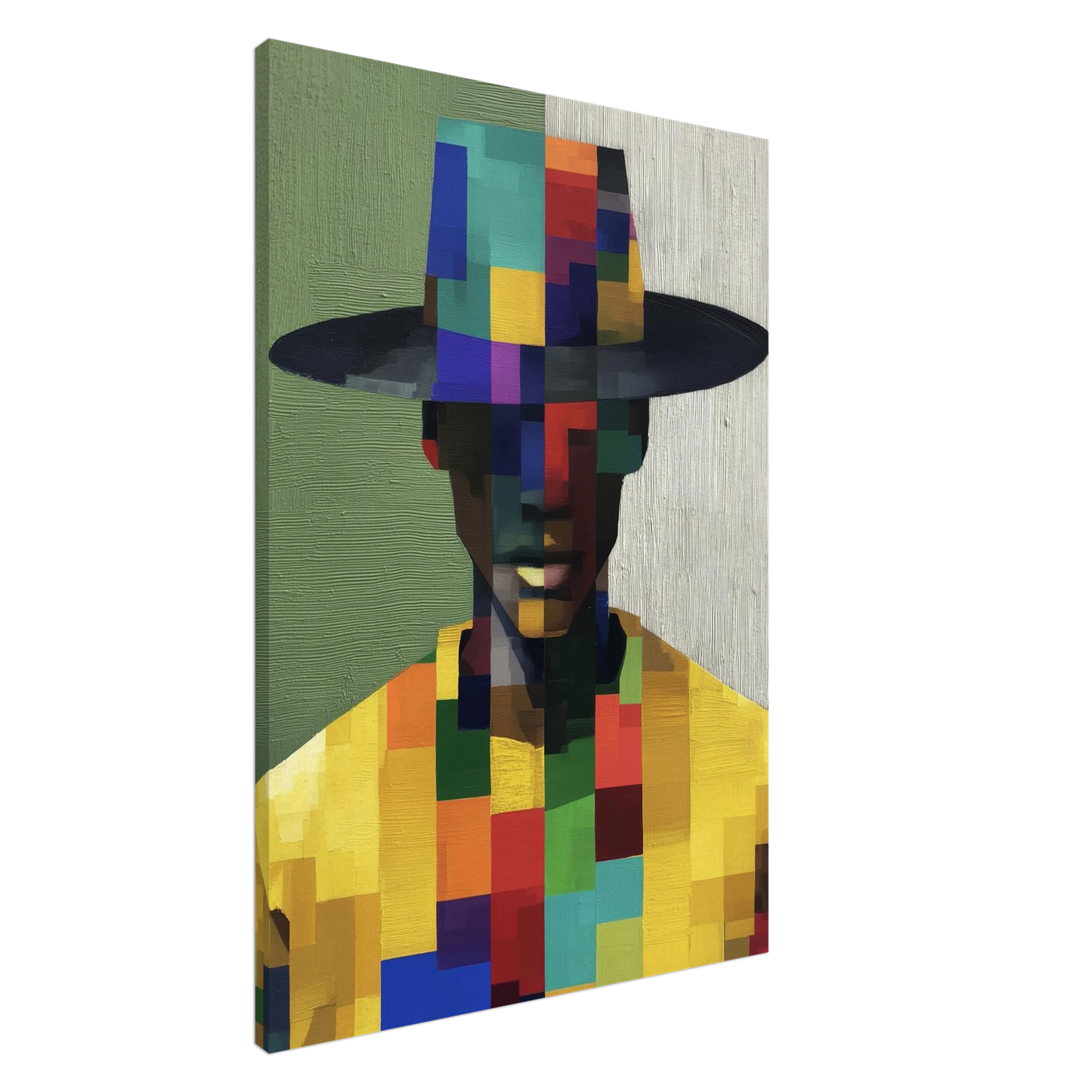 Homme au Chapeau Pixelisé — tableau sur toile — art mural STNCL