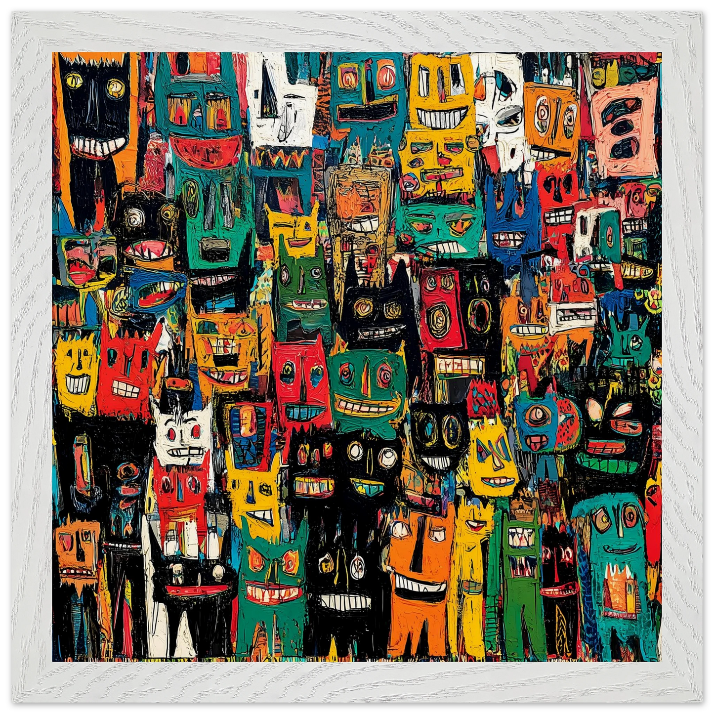 Assemblée de Masques — tableau encadré bois — vue 11 — art mural STNCL