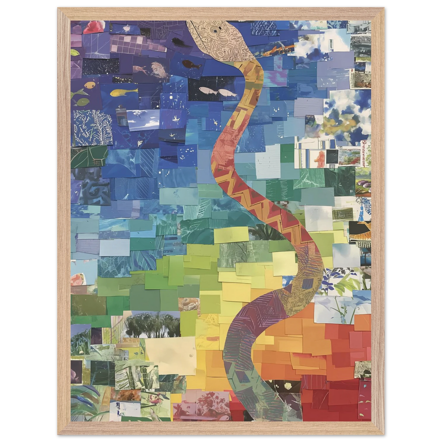 Serpent des Saisons — tableau encadré bois — vue 3 — art mural STNCL