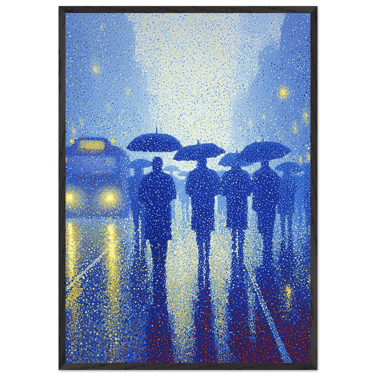 Pluie de Néon Bleu — tableau encadré bois — art mural STNCL
