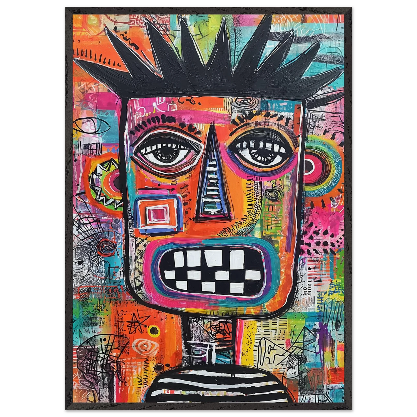 Visage aux Dents Carrelées — tableau encadré bois — art mural STNCL