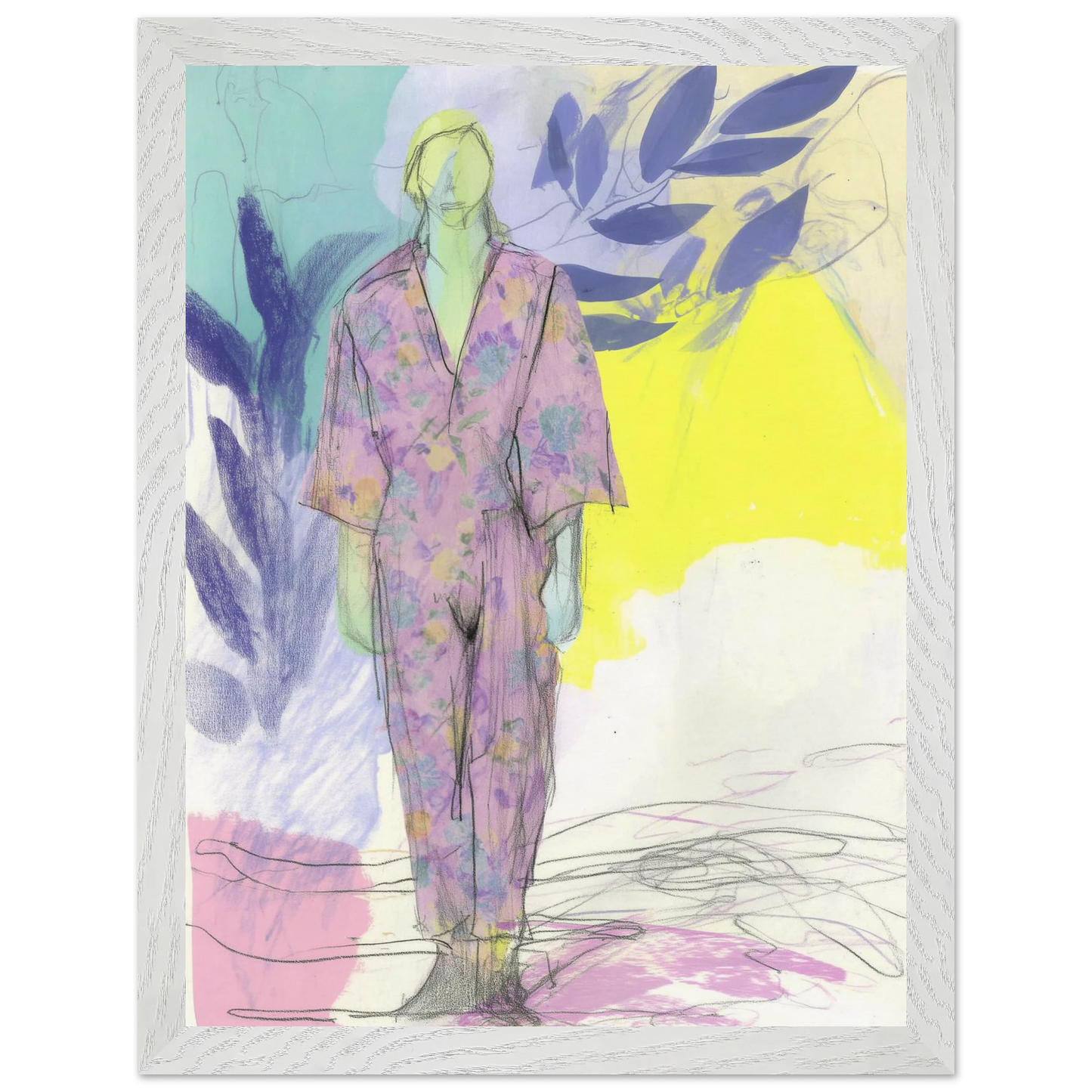Kimono Fleuri sous les Feuilles — tableau encadré bois — vue 10 — art mural STNCL
