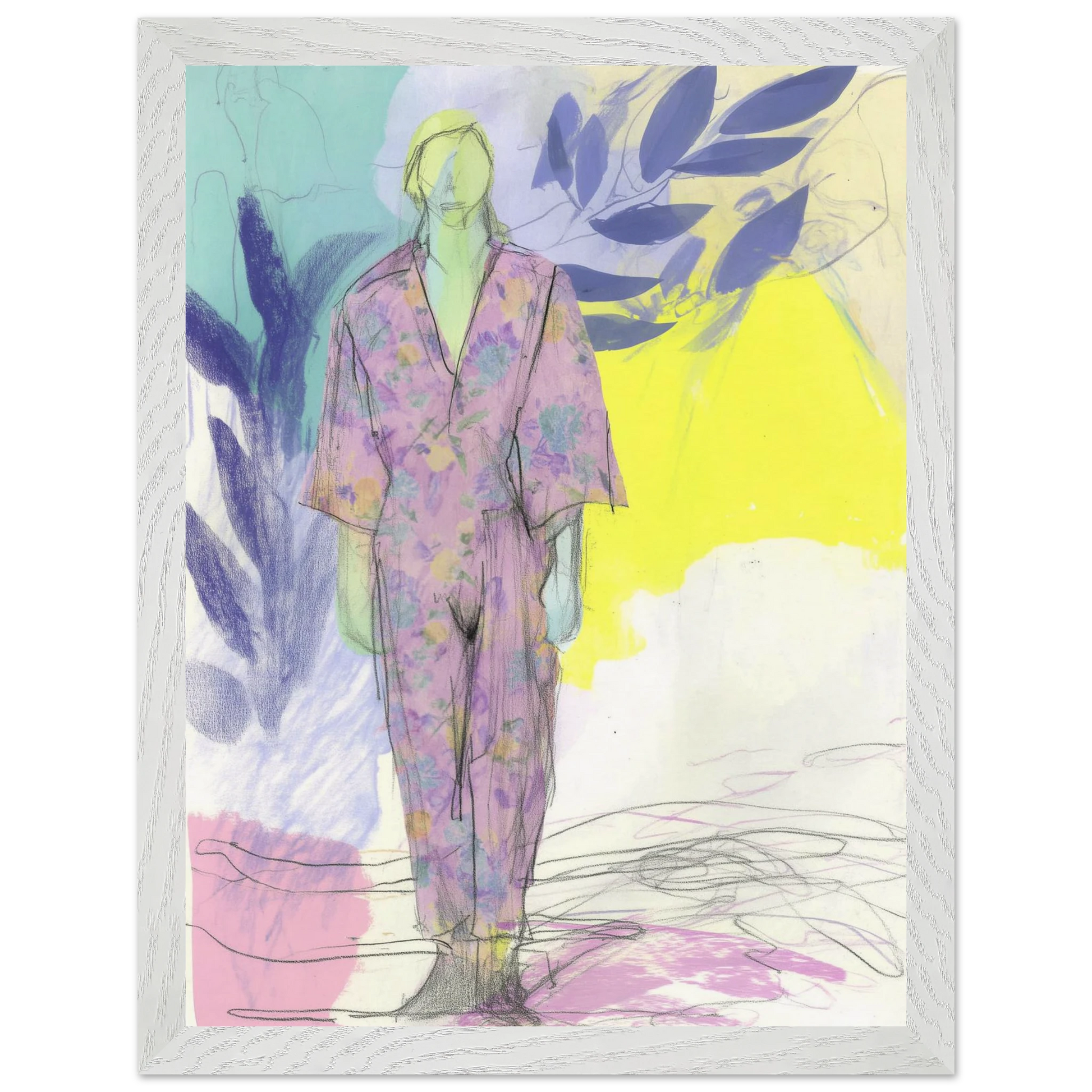 Kimono Fleuri sous les Feuilles — tableau encadré bois — vue 10 — art mural STNCL