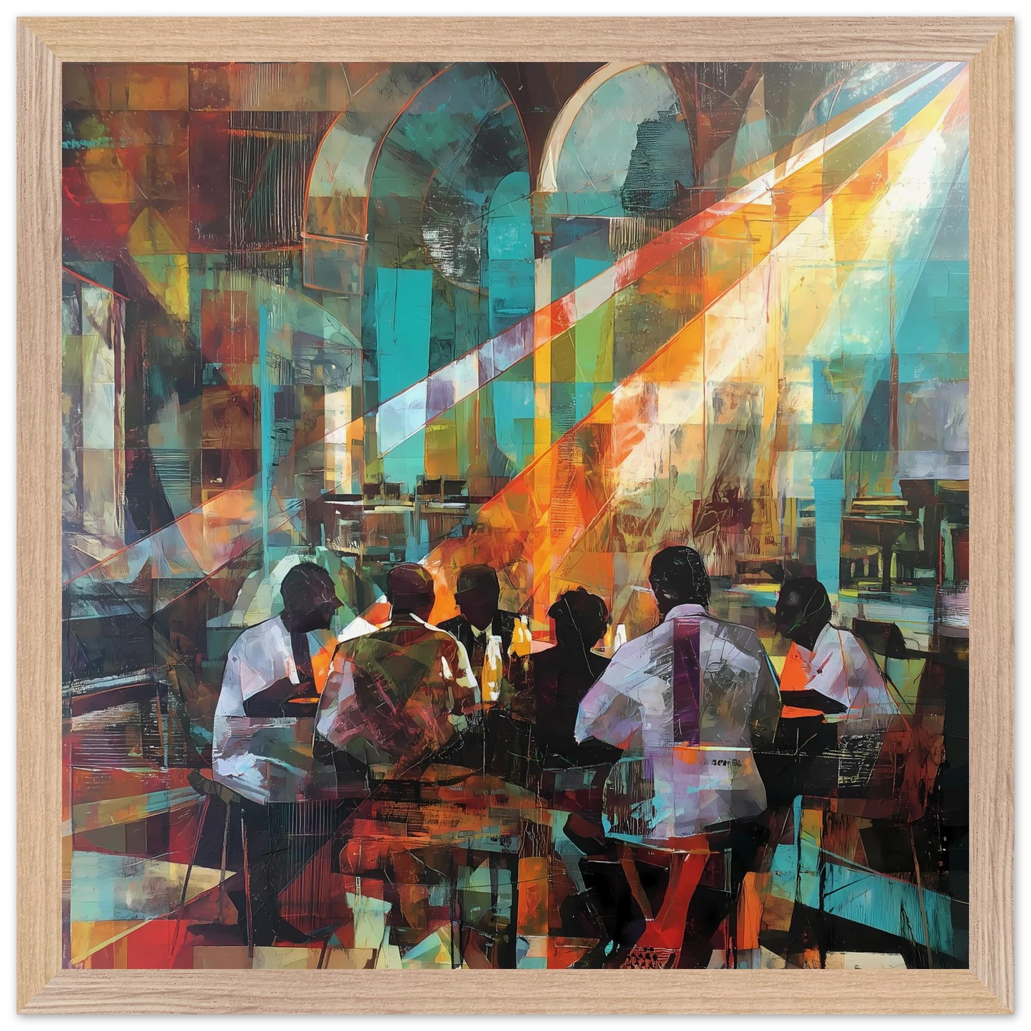 Rencontre au Café — tableau encadre bois — vue 4 — art mural STNCL