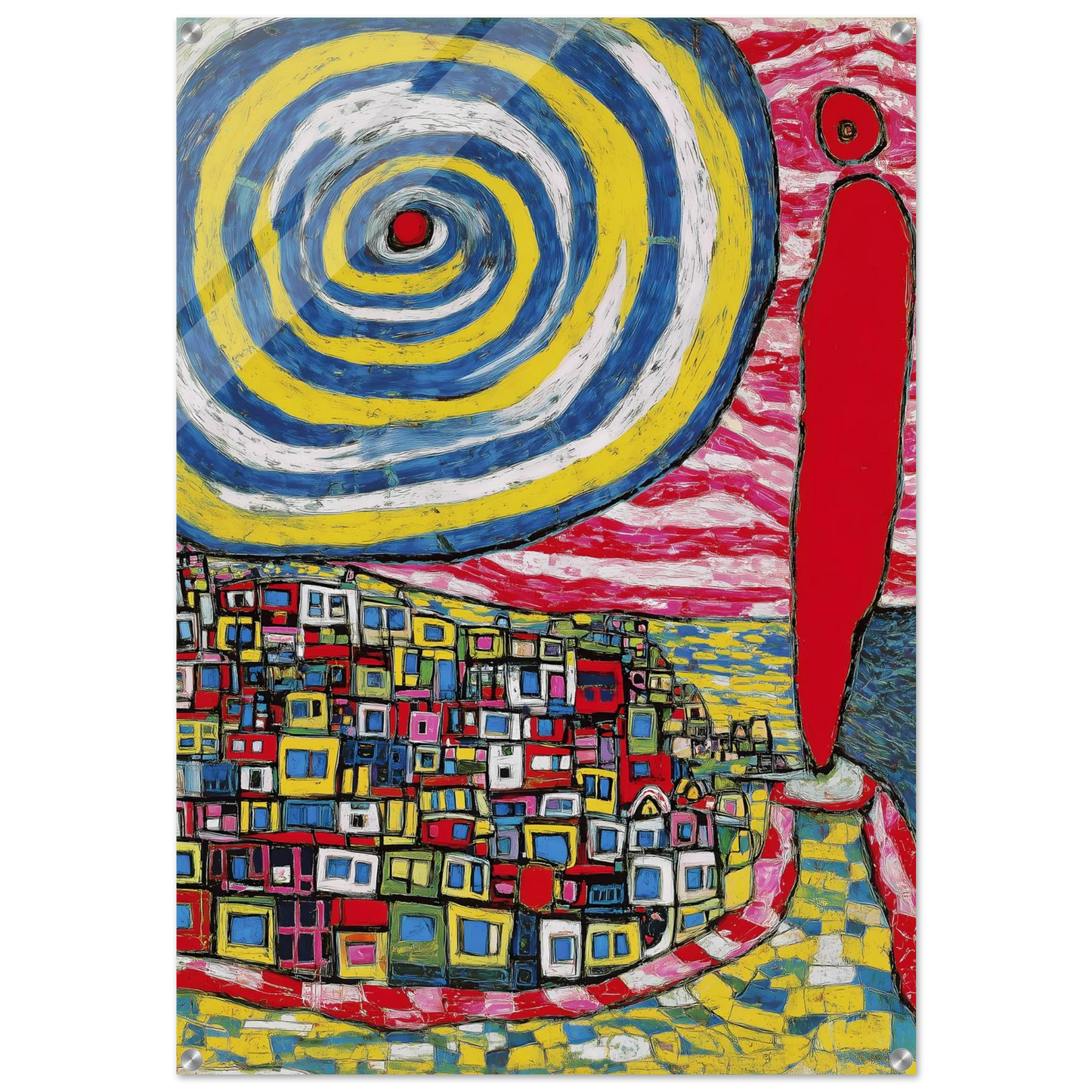 La Spirale et les Maisons — tableau plexiglas — art mural STNCL