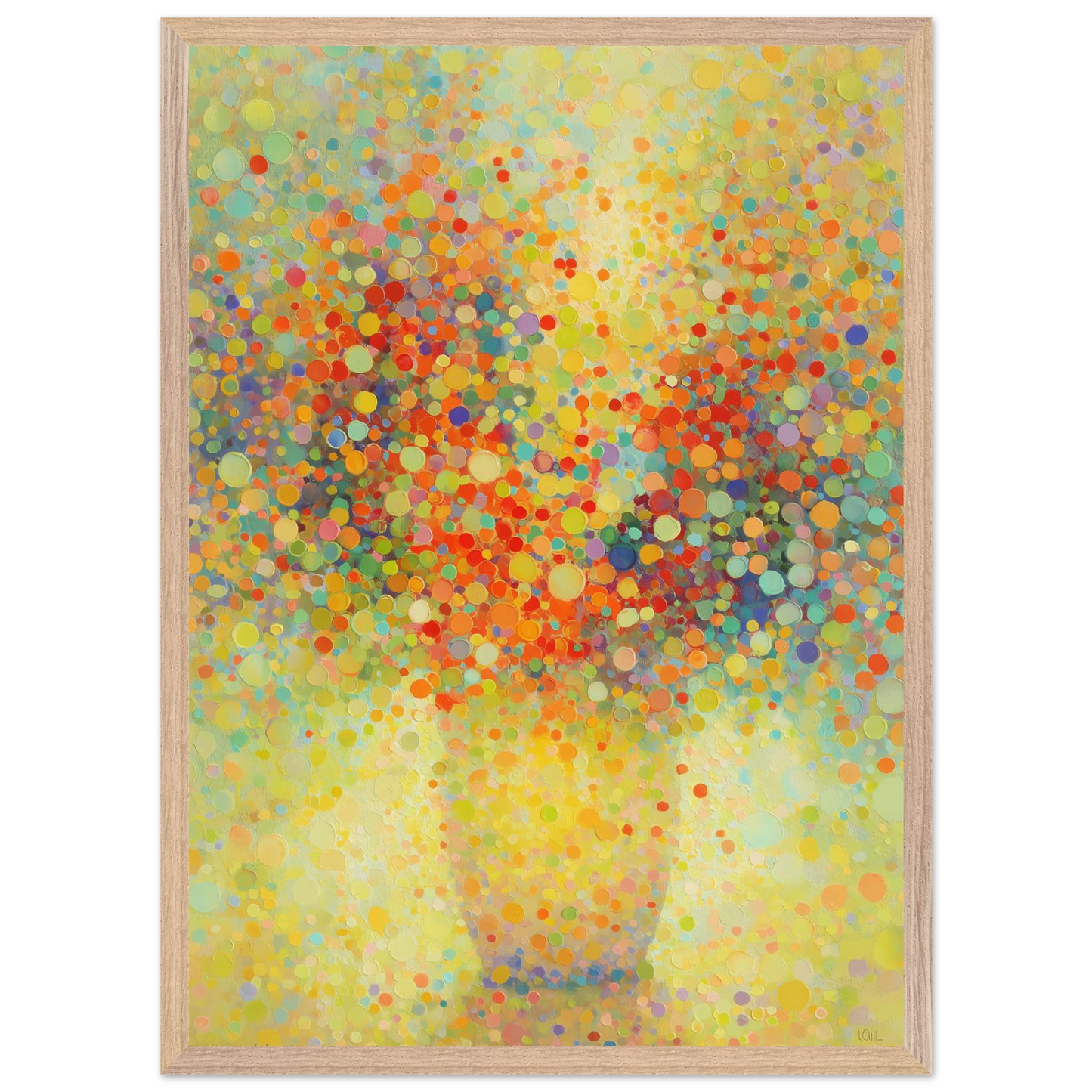 Floraison Pointilliste — tableau encadré bois — vue 13 — art mural STNCL