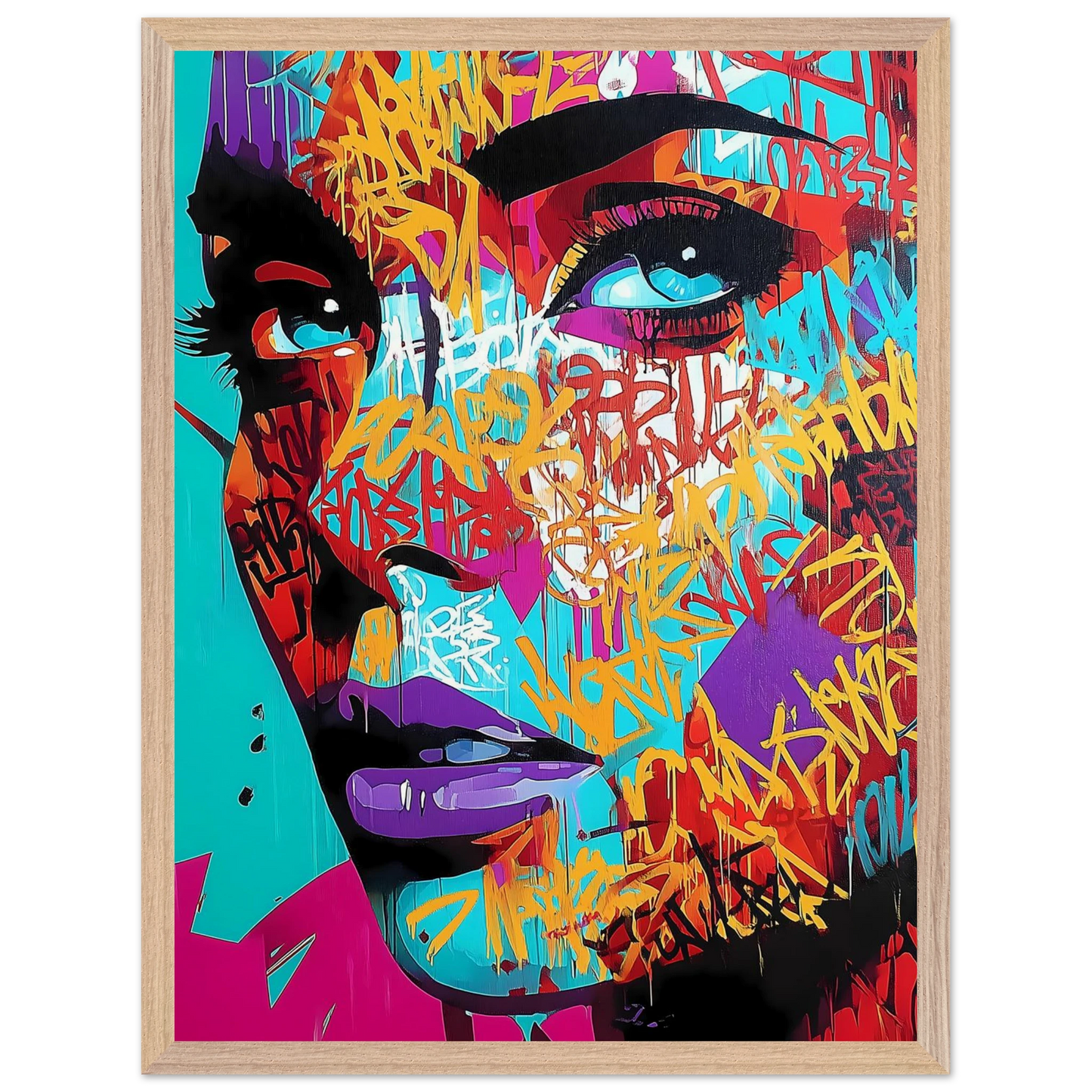 Lettres sur le Visage — tableau encadré bois — vue 3 — art mural STNCL