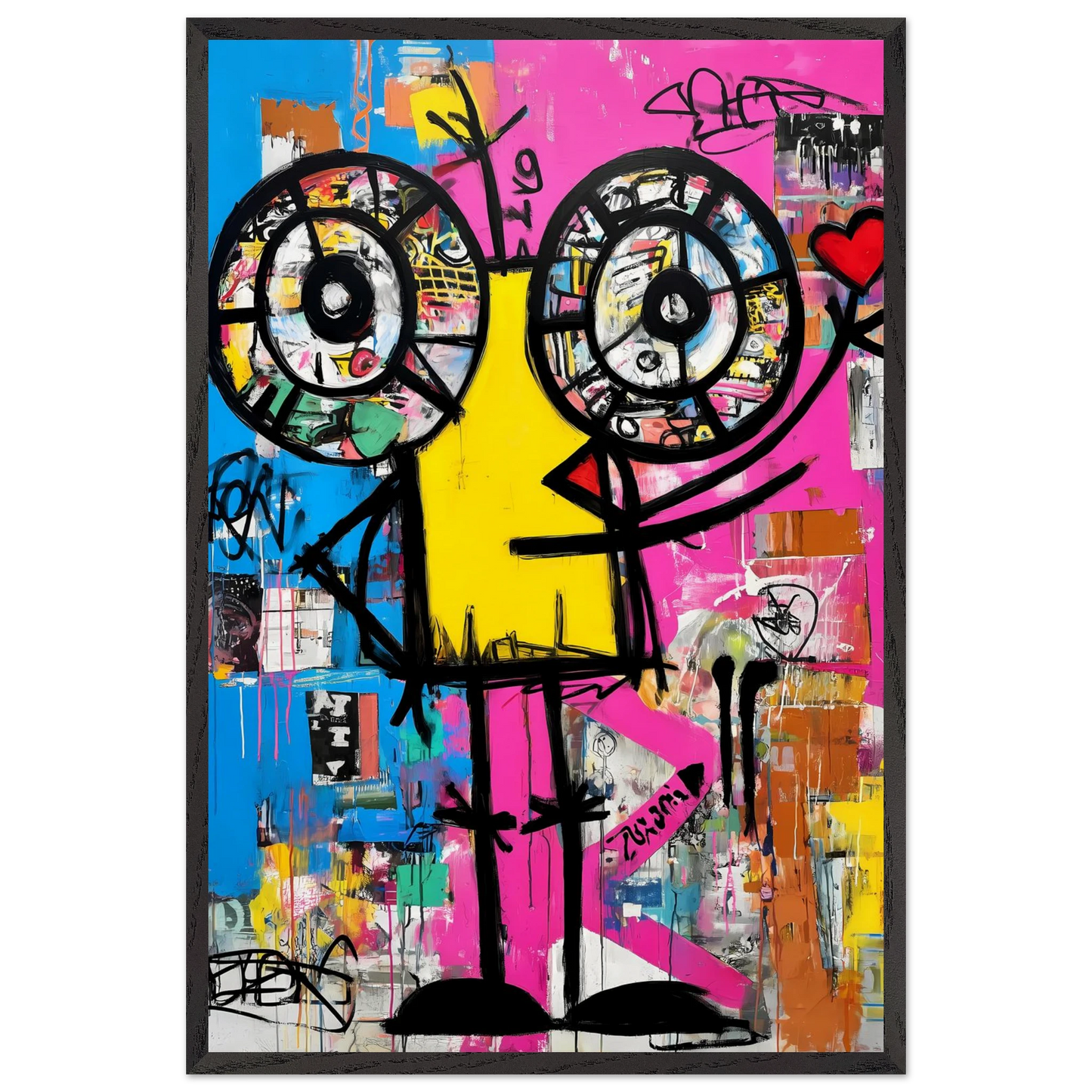 Petit Monstre au Cœur — tableau encadré bois — vue 2 — art mural STNCL