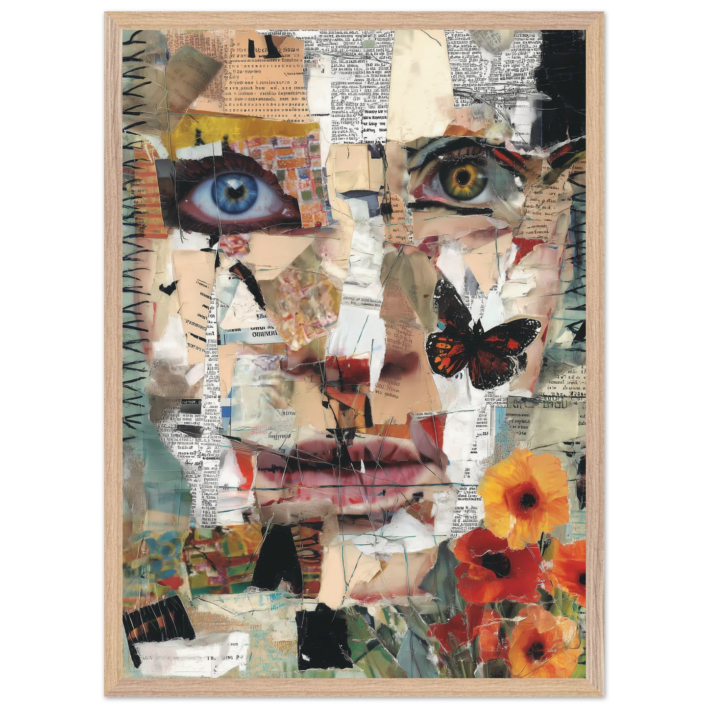 Le Visage de Papier — tableau encadré bois — vue 13 — art mural STNCL