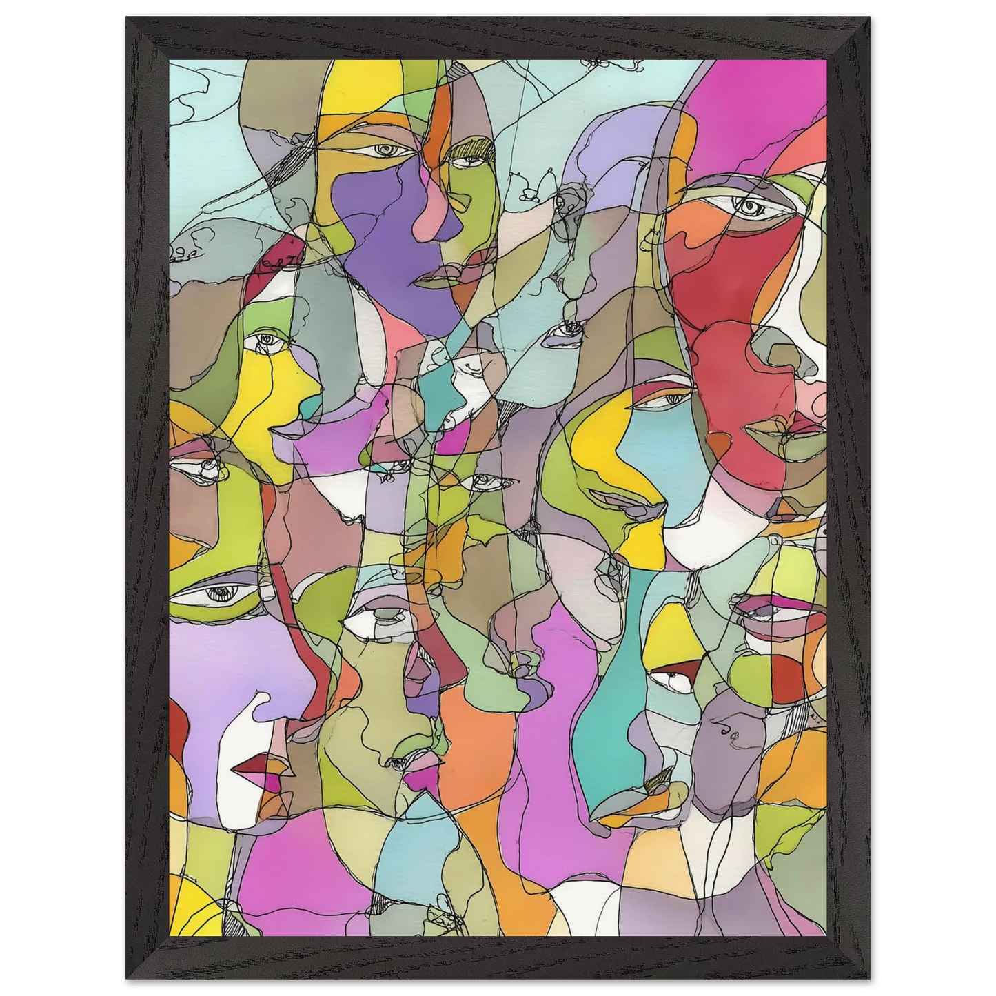 Visages Entrelacés — tableau encadre bois — vue 4 — art mural STNCL