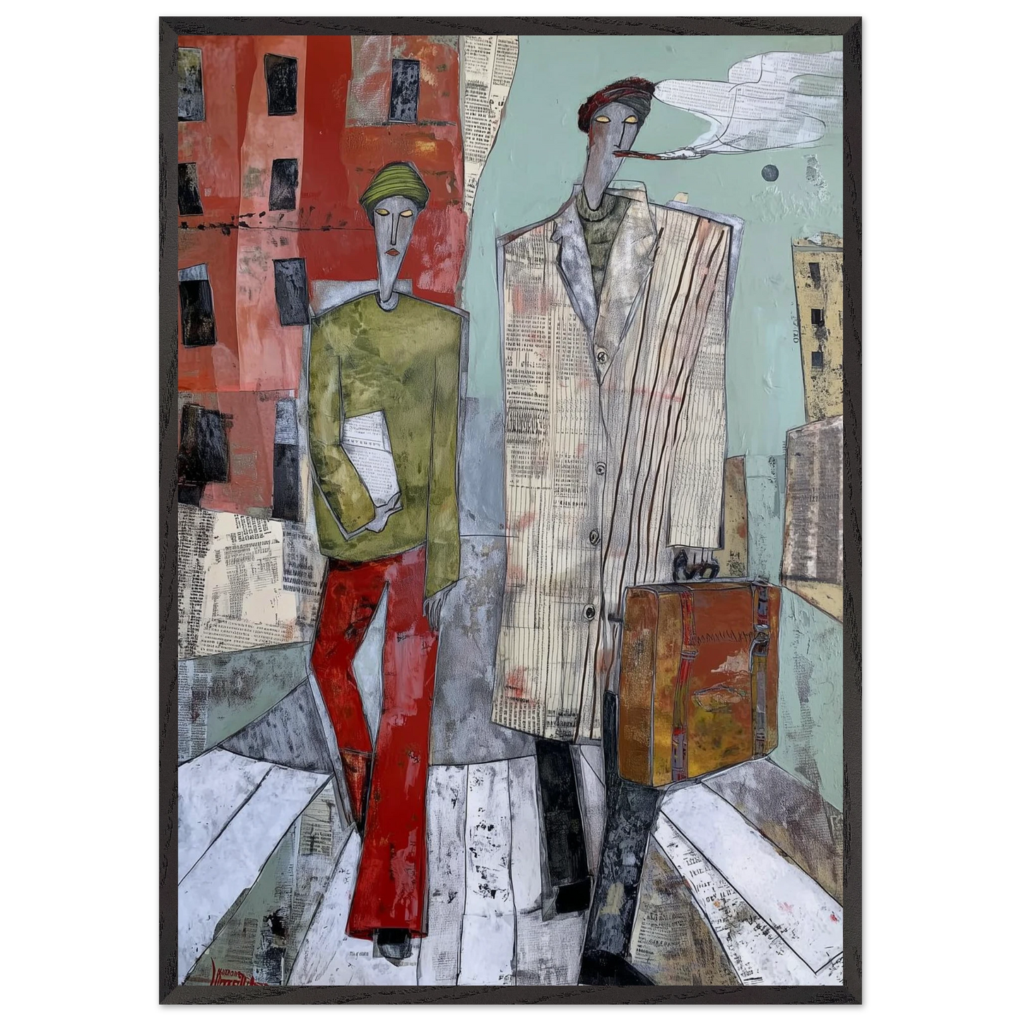 Traversée sous les Journaux Froissés — tableau encadré bois — art mural STNCL