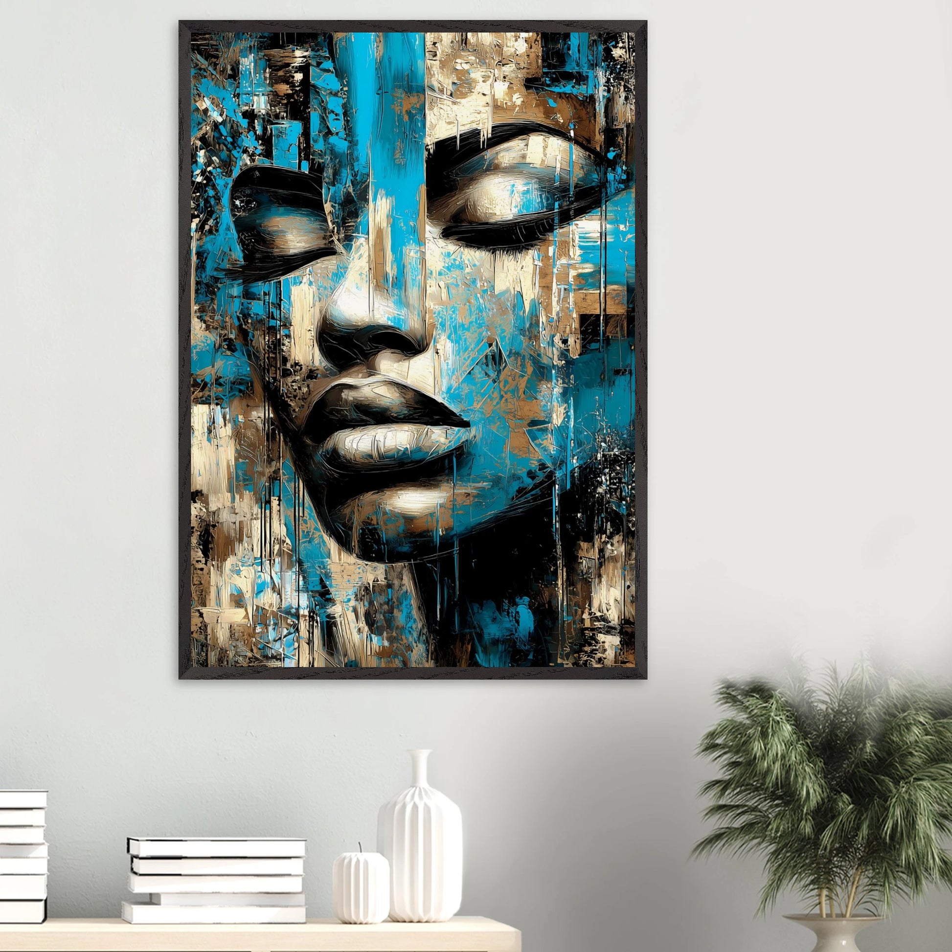 Bleu et Or — tableau encadré bois — vue 16 — art mural STNCL