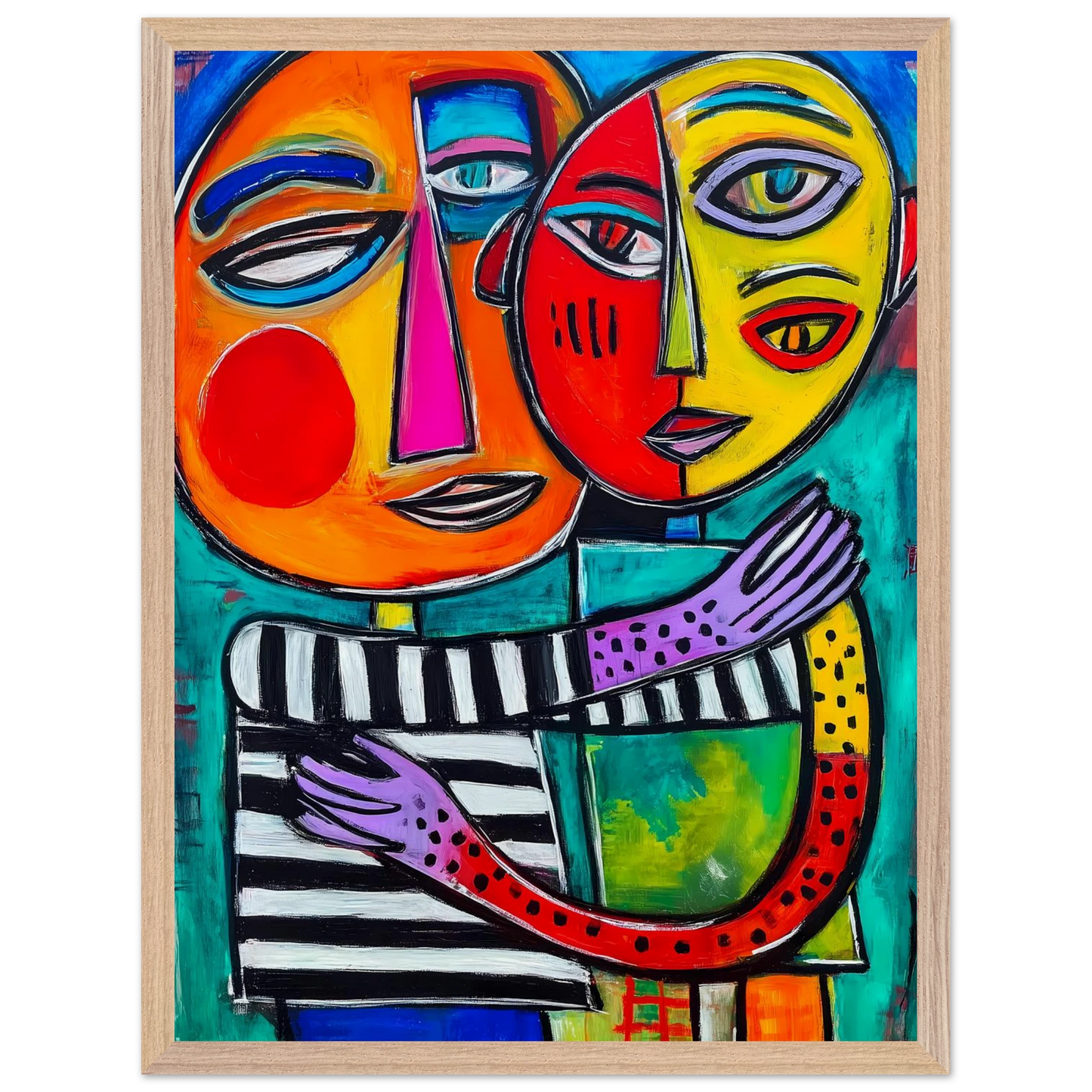 Étreinte Cubiste — tableau encadre bois — vue 3 — art mural STNCL