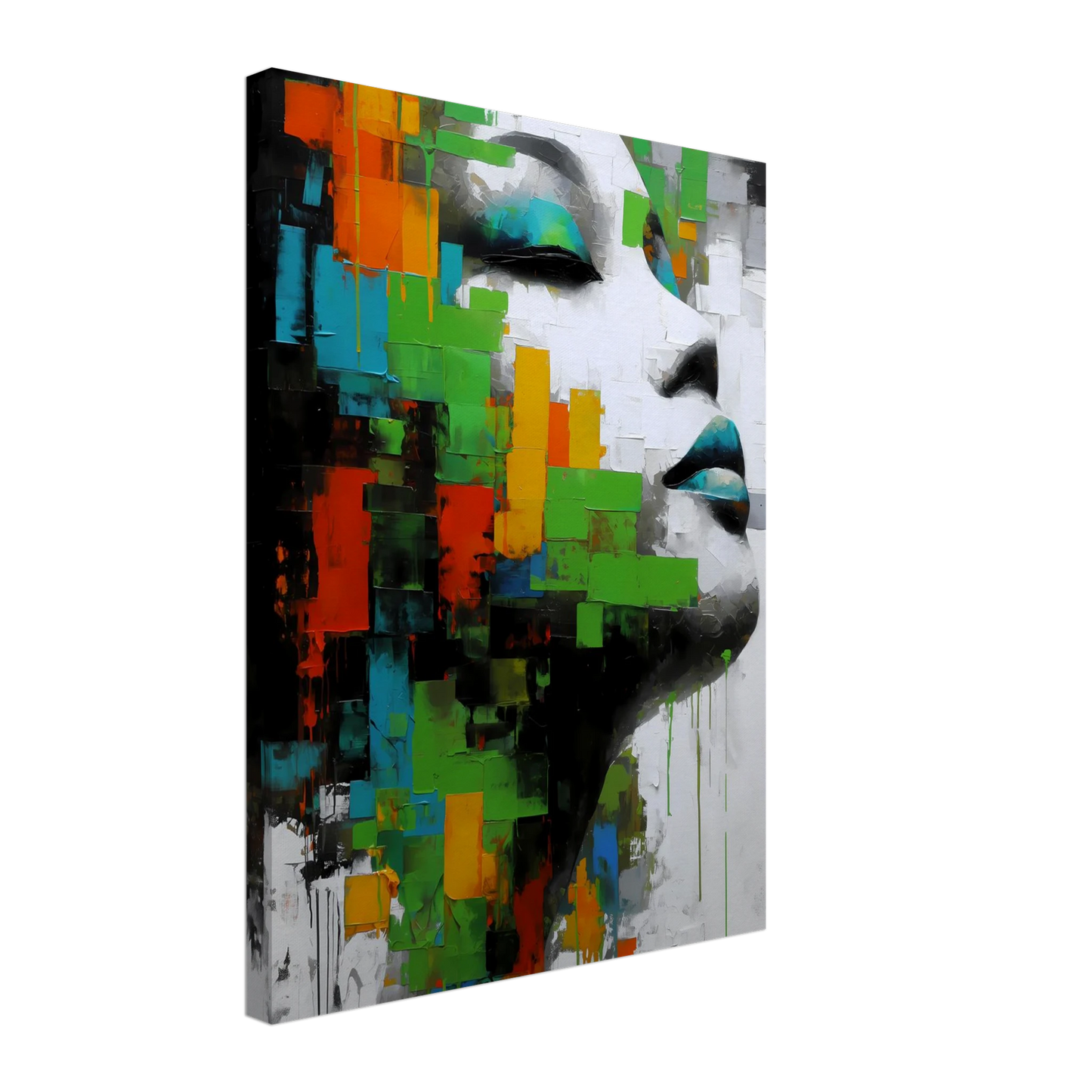 Visage en Éclats Verts — tableau sur toile — vue 5 — art mural STNCL