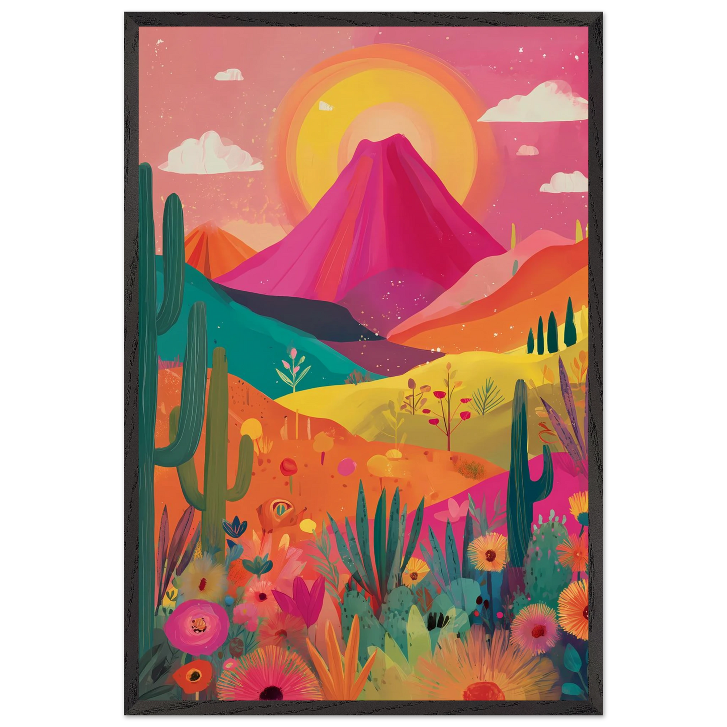 Volcan Fleuri — tableau encadre bois — vue 2 — art mural STNCL