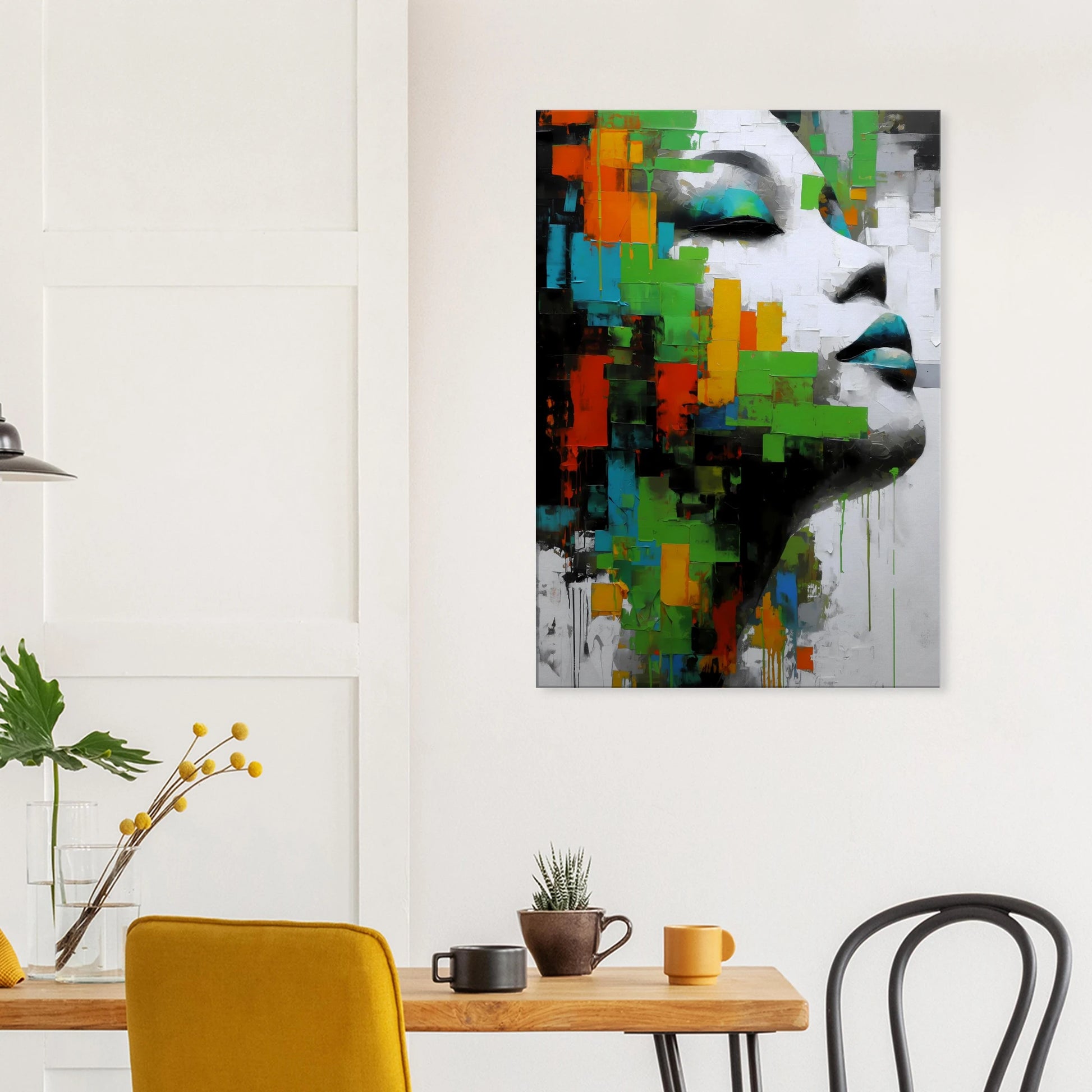 Visage en Éclats Verts — tableau sur toile — vue 8 — art mural STNCL