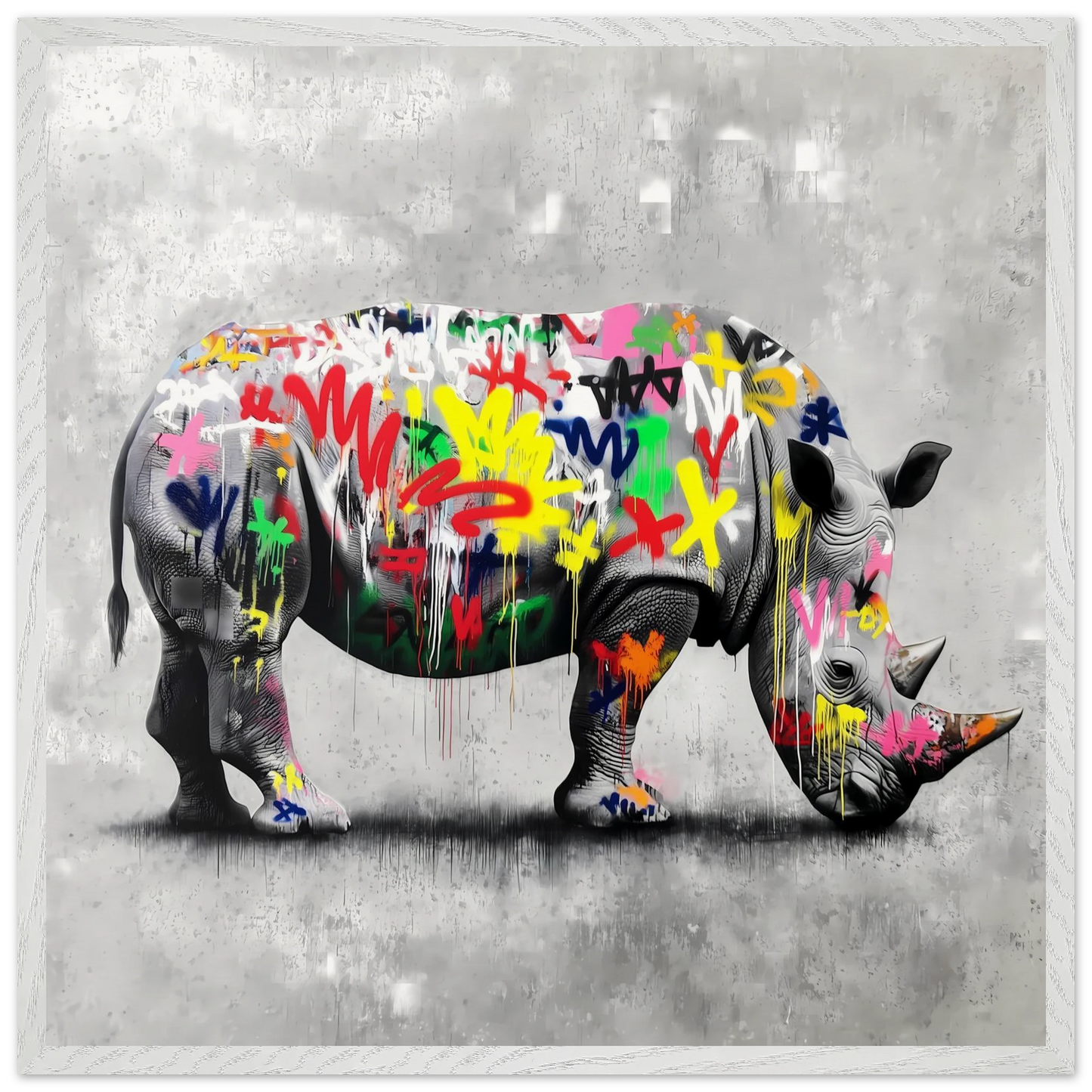 Rhinocéros Bombé — tableau encadré bois — vue 5 — art mural STNCL