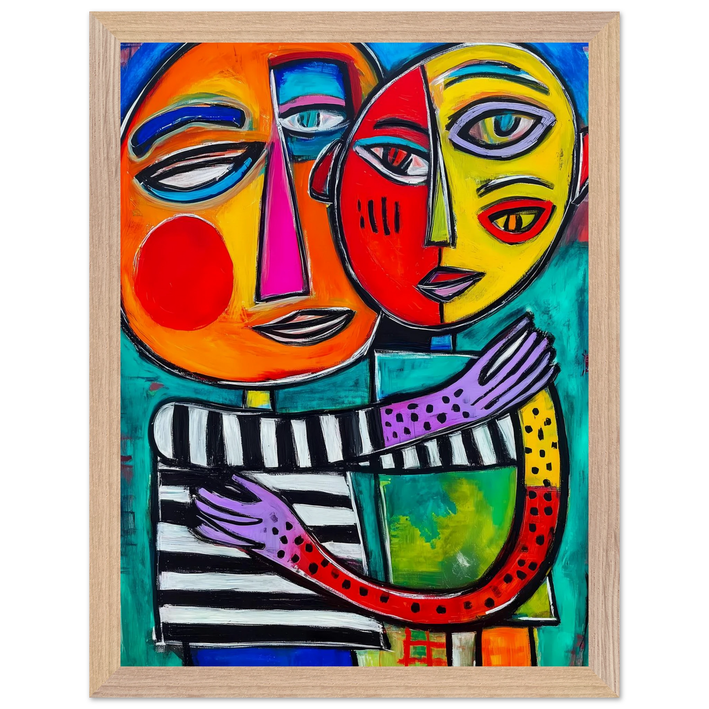 Étreinte Cubiste — tableau encadre bois — vue 12 — art mural STNCL