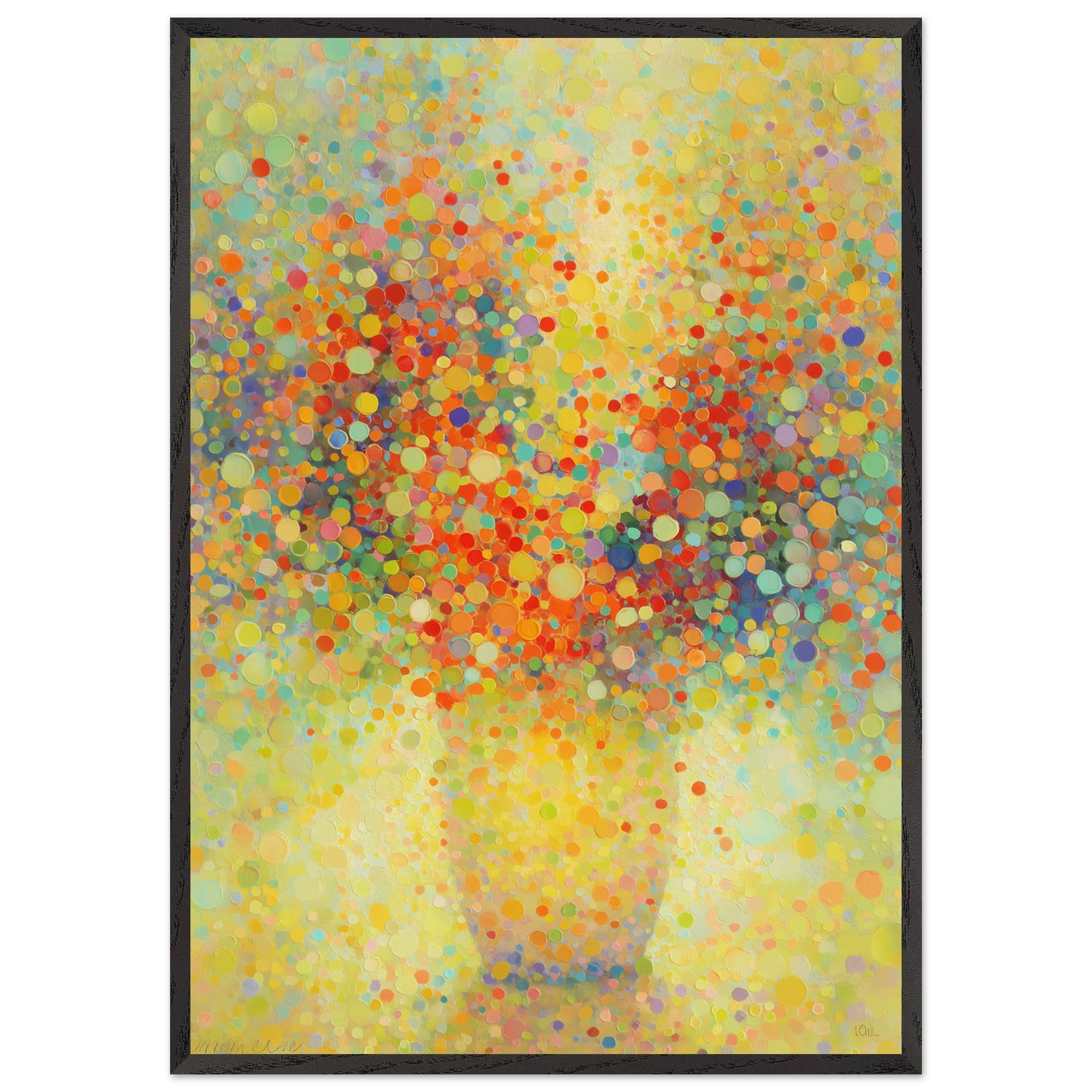 Floraison Pointilliste — tableau encadré bois — art mural STNCL