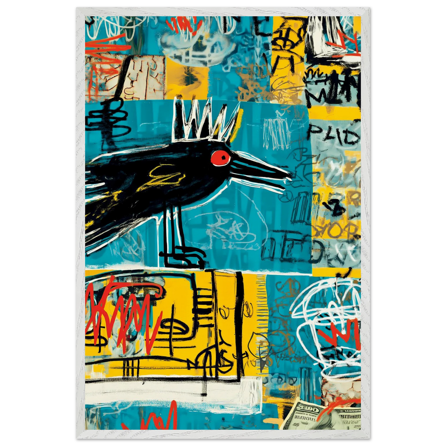 Corbeau Couronné — tableau encadré bois — vue 7 — art mural STNCL
