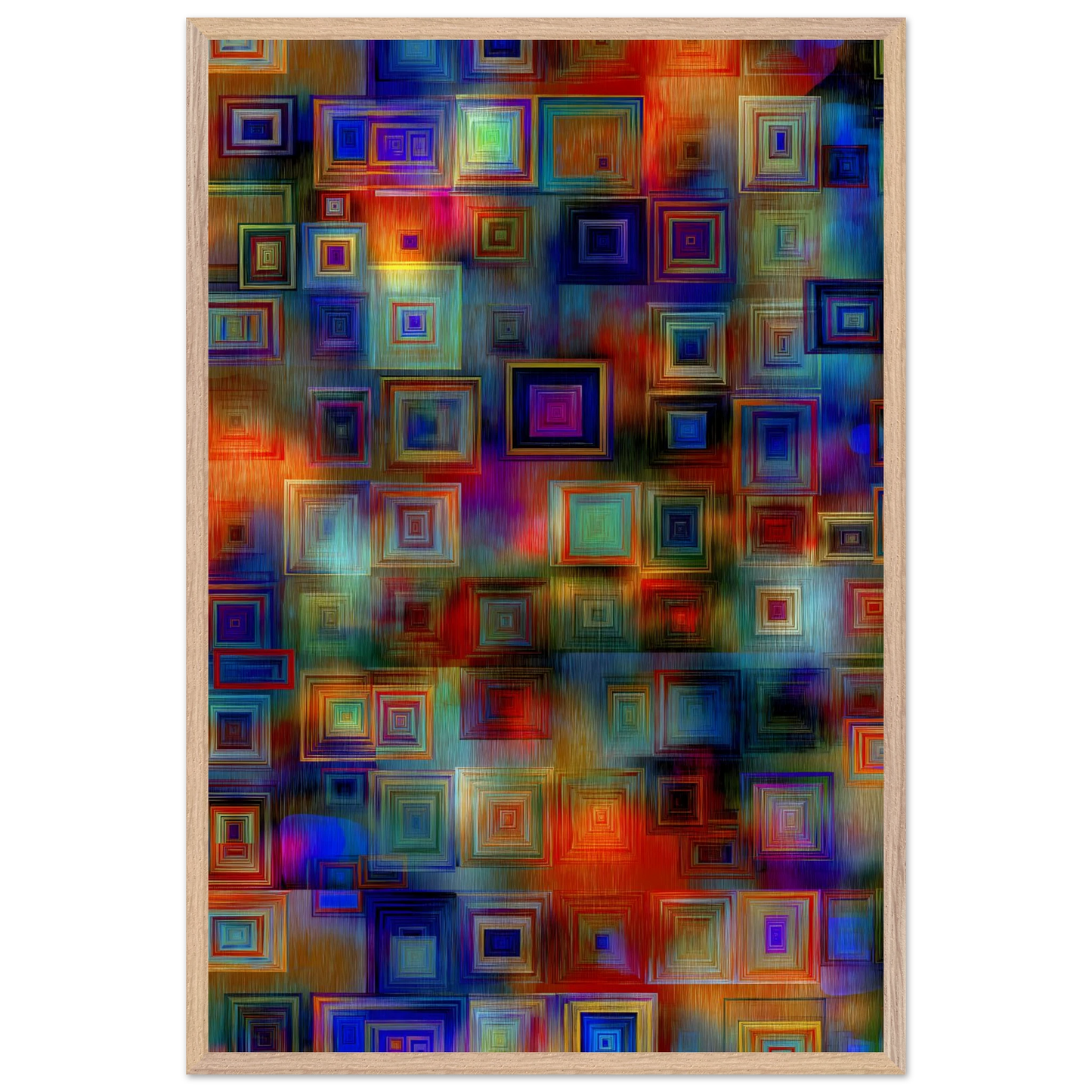 Trame de Carrés — tableau encadré bois — vue 14 — art mural STNCL