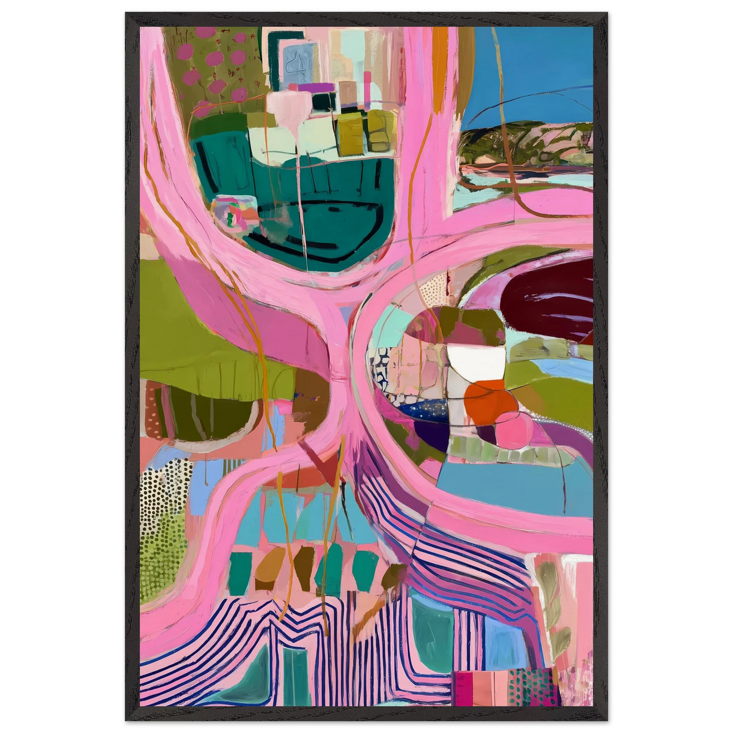 Méandres Roses — tableau encadre bois — vue 2 — art mural STNCL