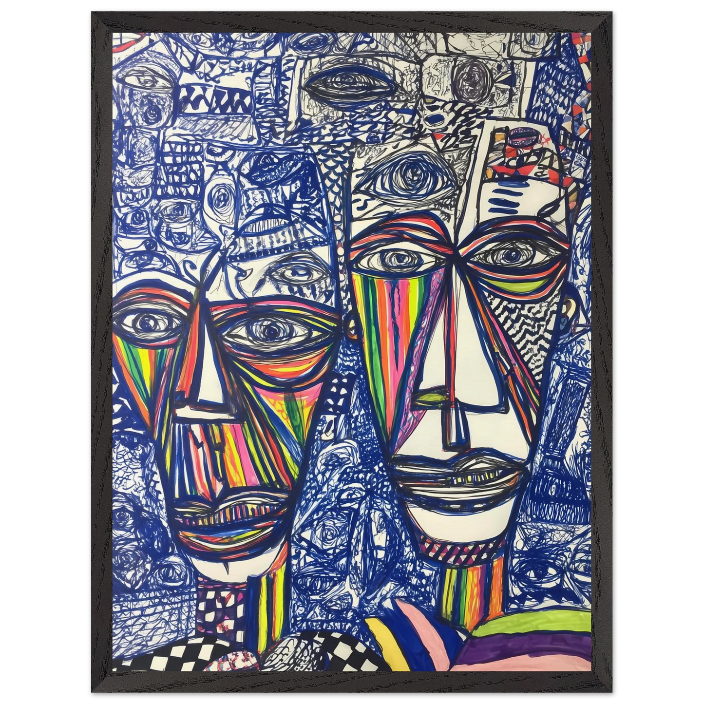 Deux Visages au Feutre — tableau encadré bois — vue 15 — art mural STNCL